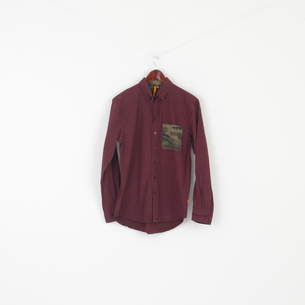 Fuel'D Men M Casual Shirt Burgundy Cotton Camouflage Pocket Printed Long Sleeve Top