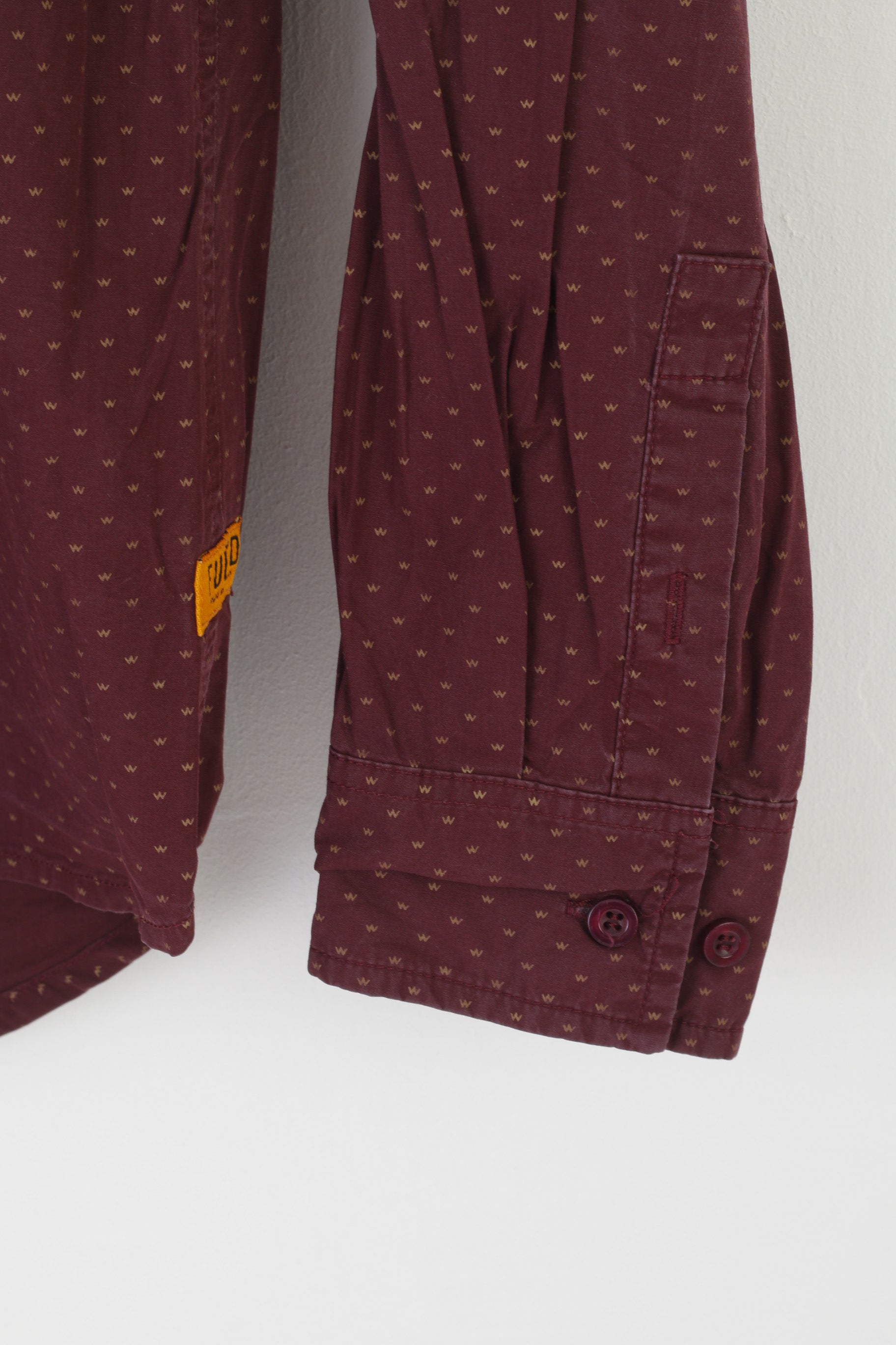 Fuel'D Men M Casual Shirt Burgundy Cotton Camouflage Pocket Printed Long Sleeve Top