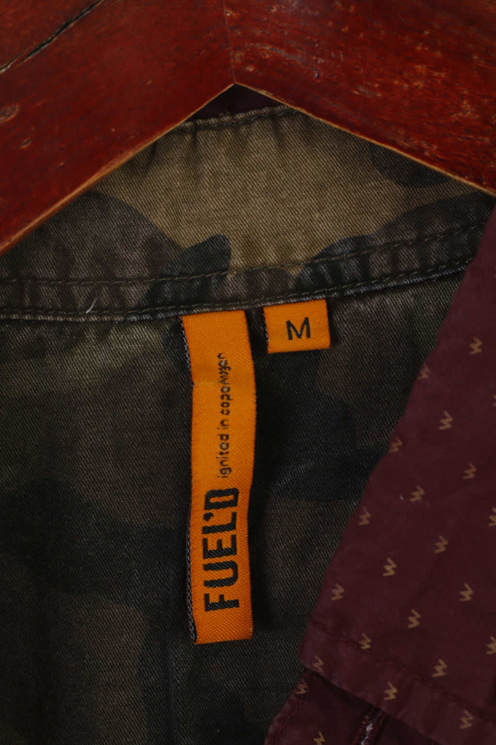 Fuel'D Men M Casual Shirt Burgundy Cotton Camouflage Pocket Printed Long Sleeve Top