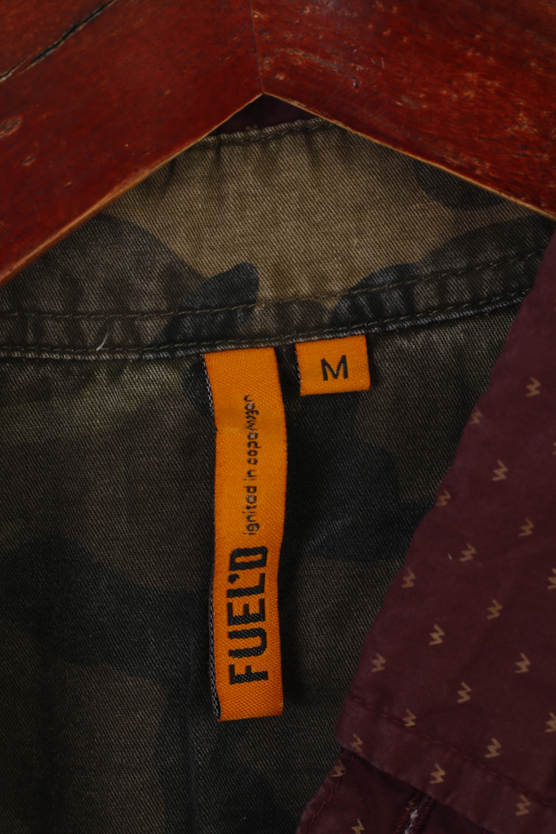 Fuel'D Men M Casual Shirt Burgundy Cotton Camouflage Pocket Printed Long Sleeve Top