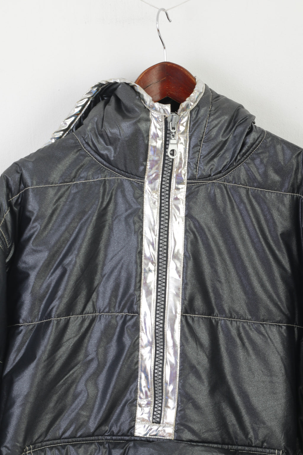 Colours Of The World Women M Jacket Silver Shiny Pullover Kangaro Pocket Jungle Mode Top