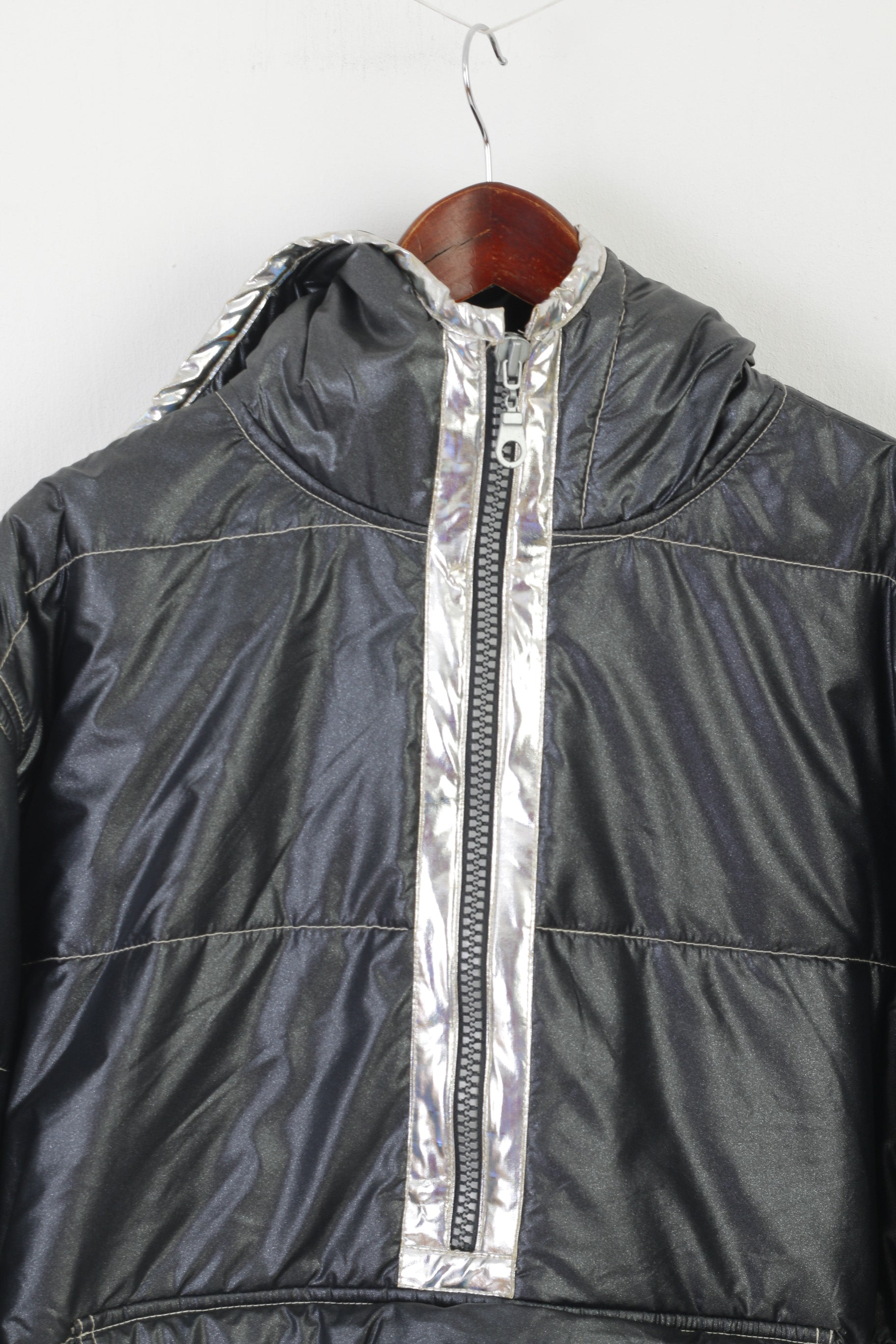 Colours Of The World Women M Jacket Silver Shiny Pullover Kangaro Pocket Jungle Mode Top