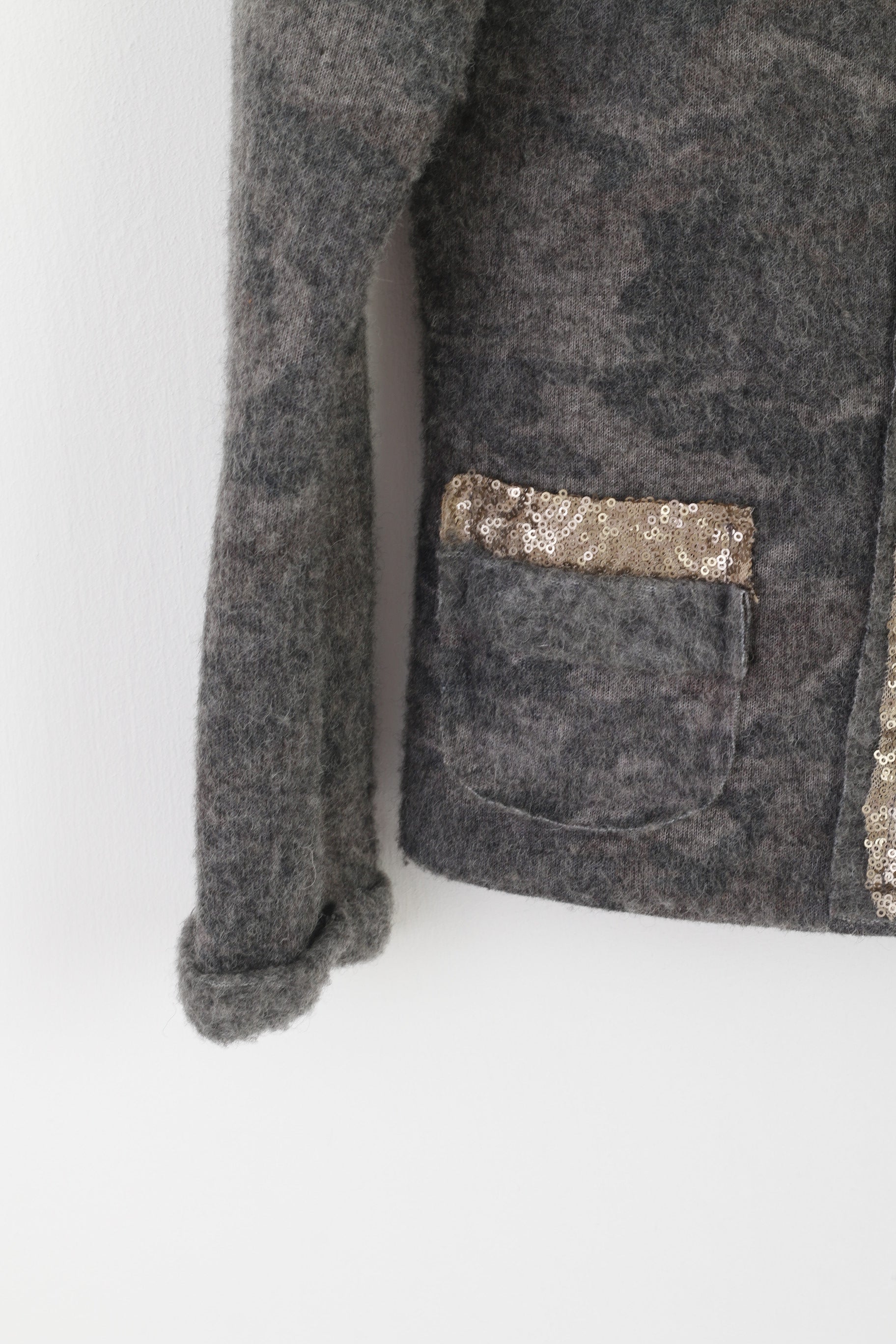 Romeo & Giulia Women M Sweater Gray Wool Cardigan Made in Italy Sequins Top