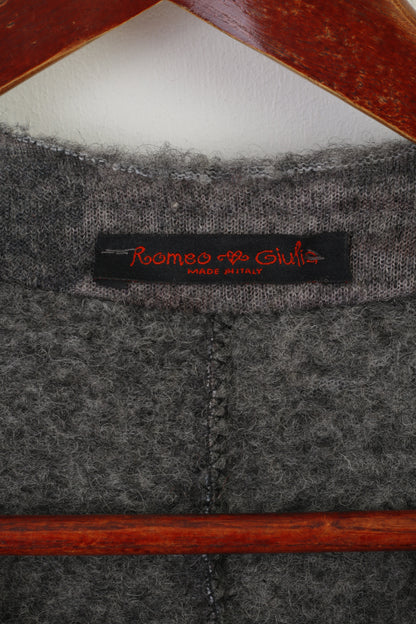Romeo & Giulia Women M Sweater Gray Wool Cardigan Made in Italy Sequins Top