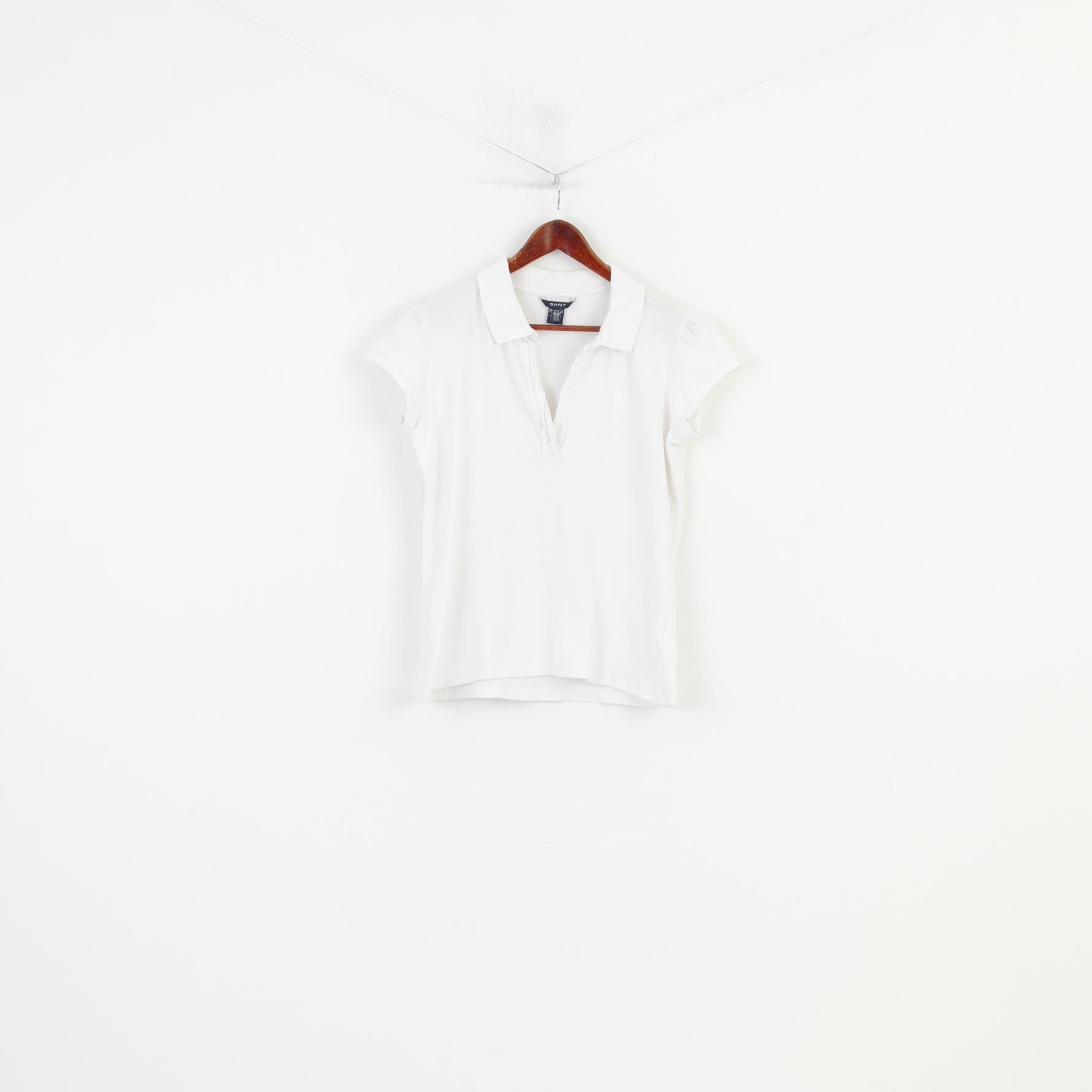 Gant Women XXL L Polo Shirt White V Neck Short Sleeve Cotton Elastane Vintage Top