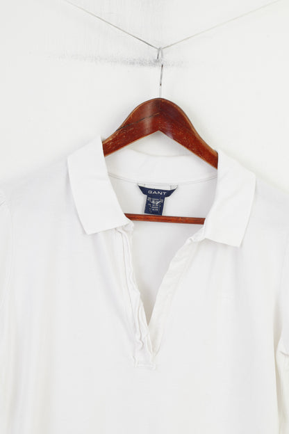 Gant Polo da donna XXL L Top vintage bianco con scollo a V a maniche corte in cotone elastan
