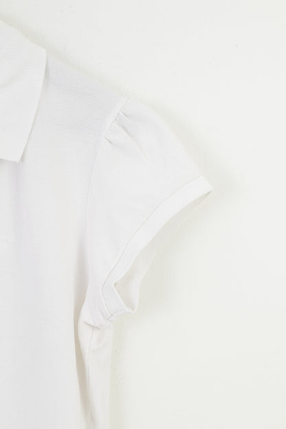 Gant Women XXL L Polo Shirt White V Neck Short Sleeve Cotton Elastane Vintage Top