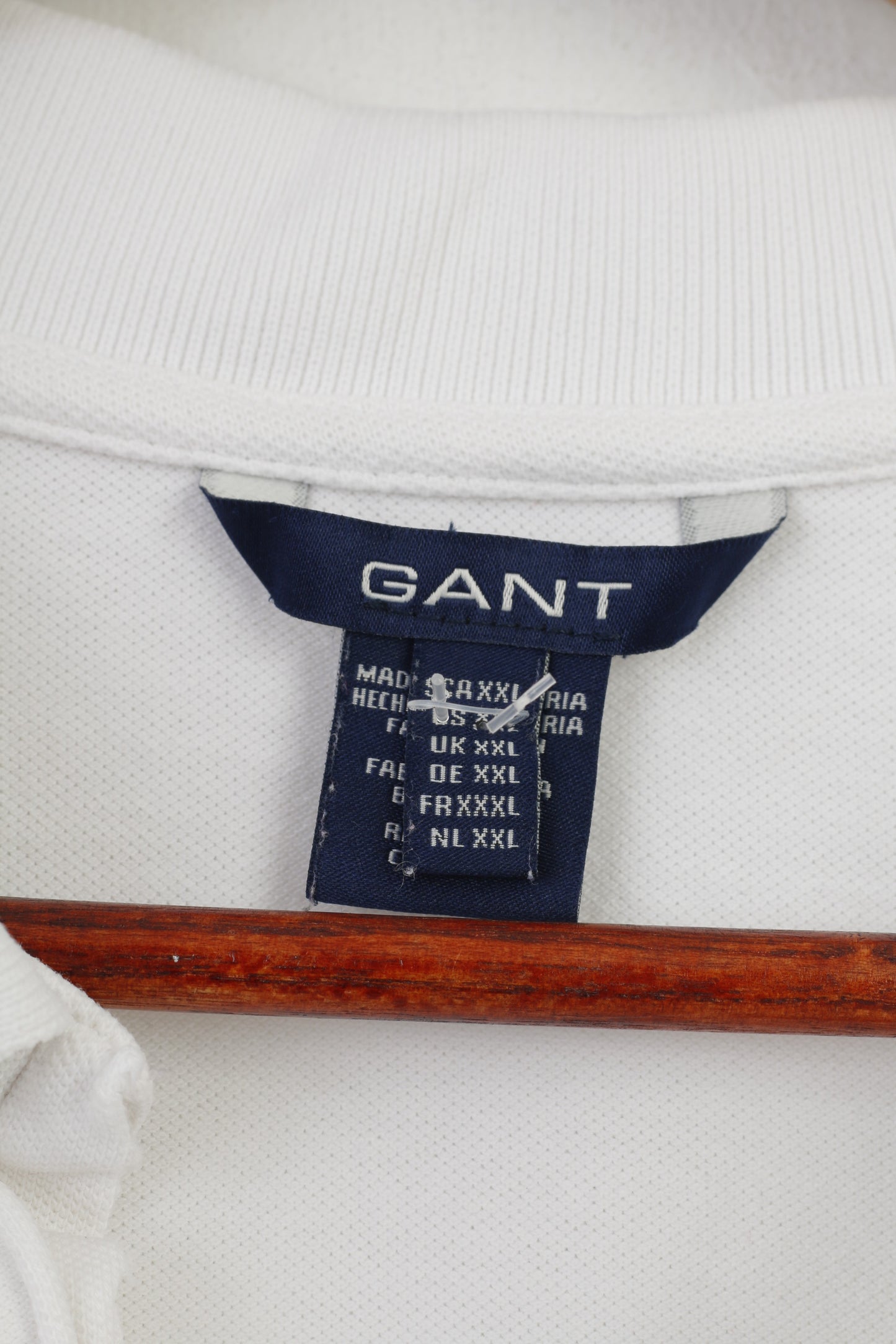 Gant Femme XXL L Polo Blanc Col V Manches Courtes Coton Élasthanne Haut Vintage