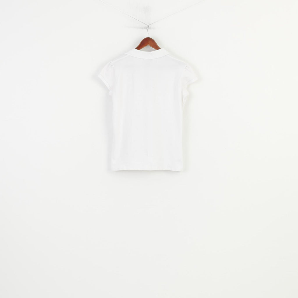 Gant Polo da donna XXL L Top vintage bianco con scollo a V a maniche corte in cotone elastan