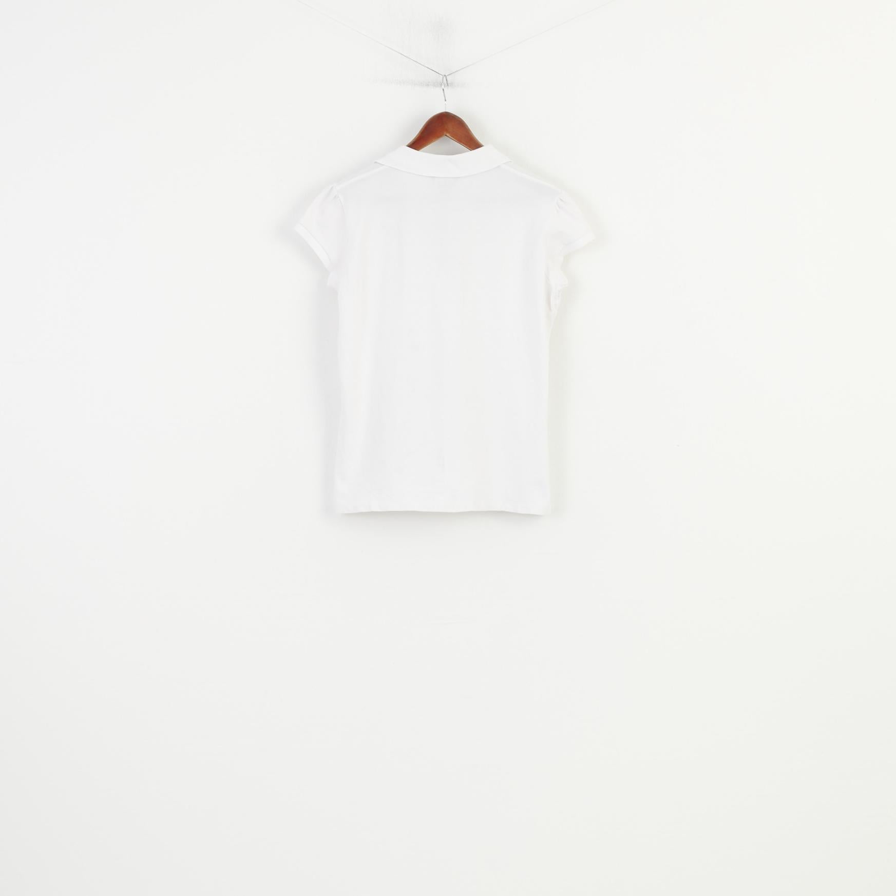 Gant Polo da donna XXL L Top vintage bianco con scollo a V a maniche corte in cotone elastan