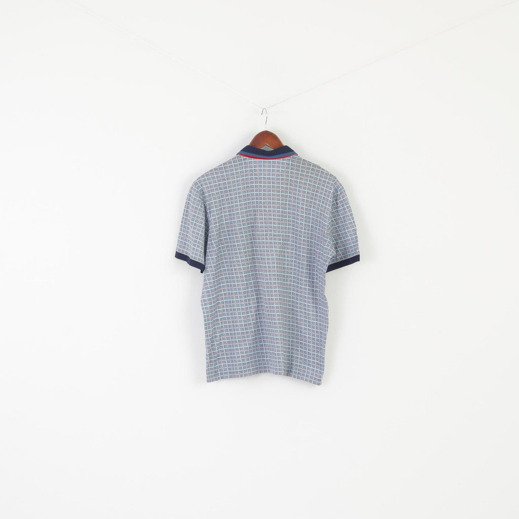 Adelly Men L Polo Shirt Blue Cotton  Check Pocket Detailed Buttons Classic Top