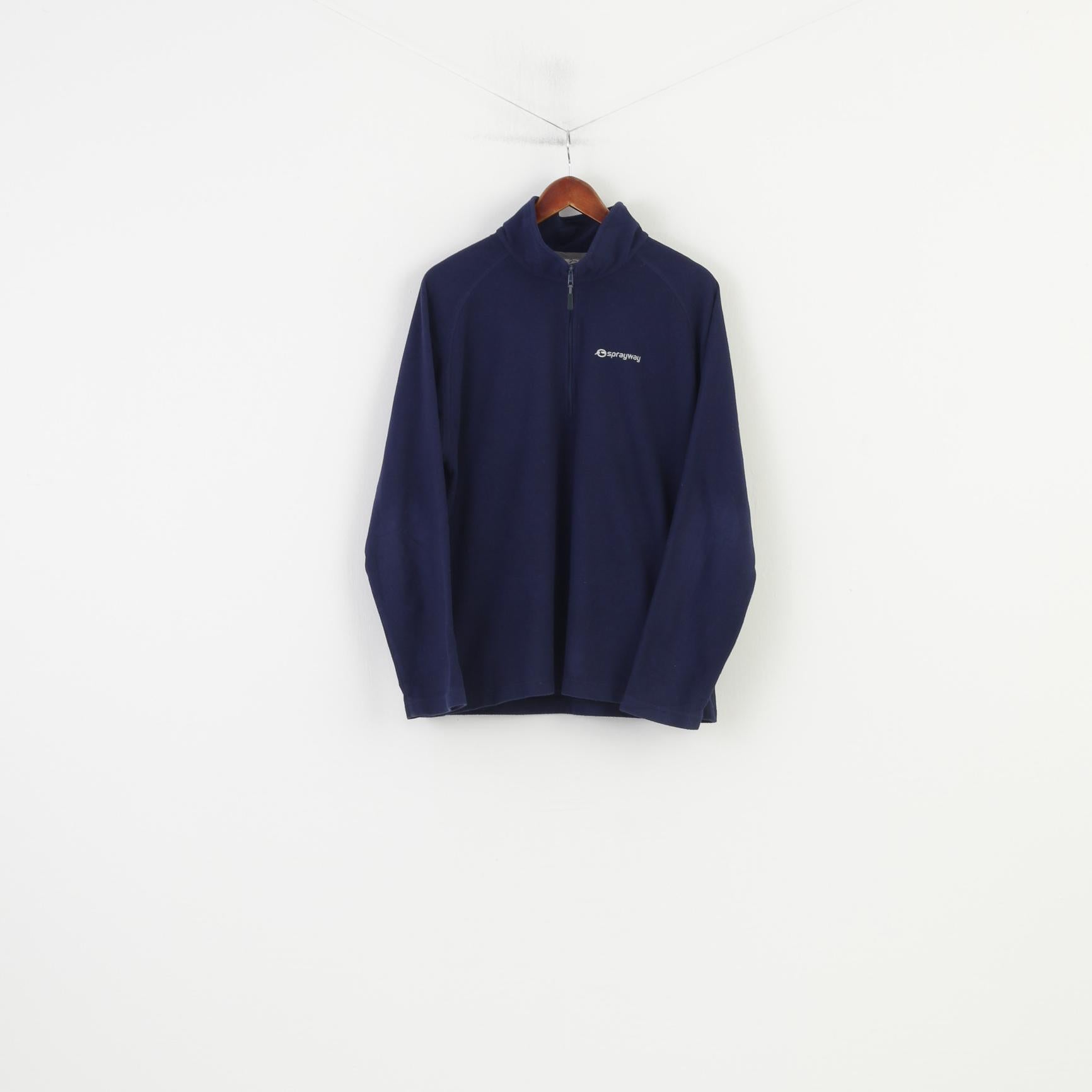 Sprayway Men L Fleece  Sweatshirt Navy Zip Neck  Sportswear Padded Collar Vintage Top