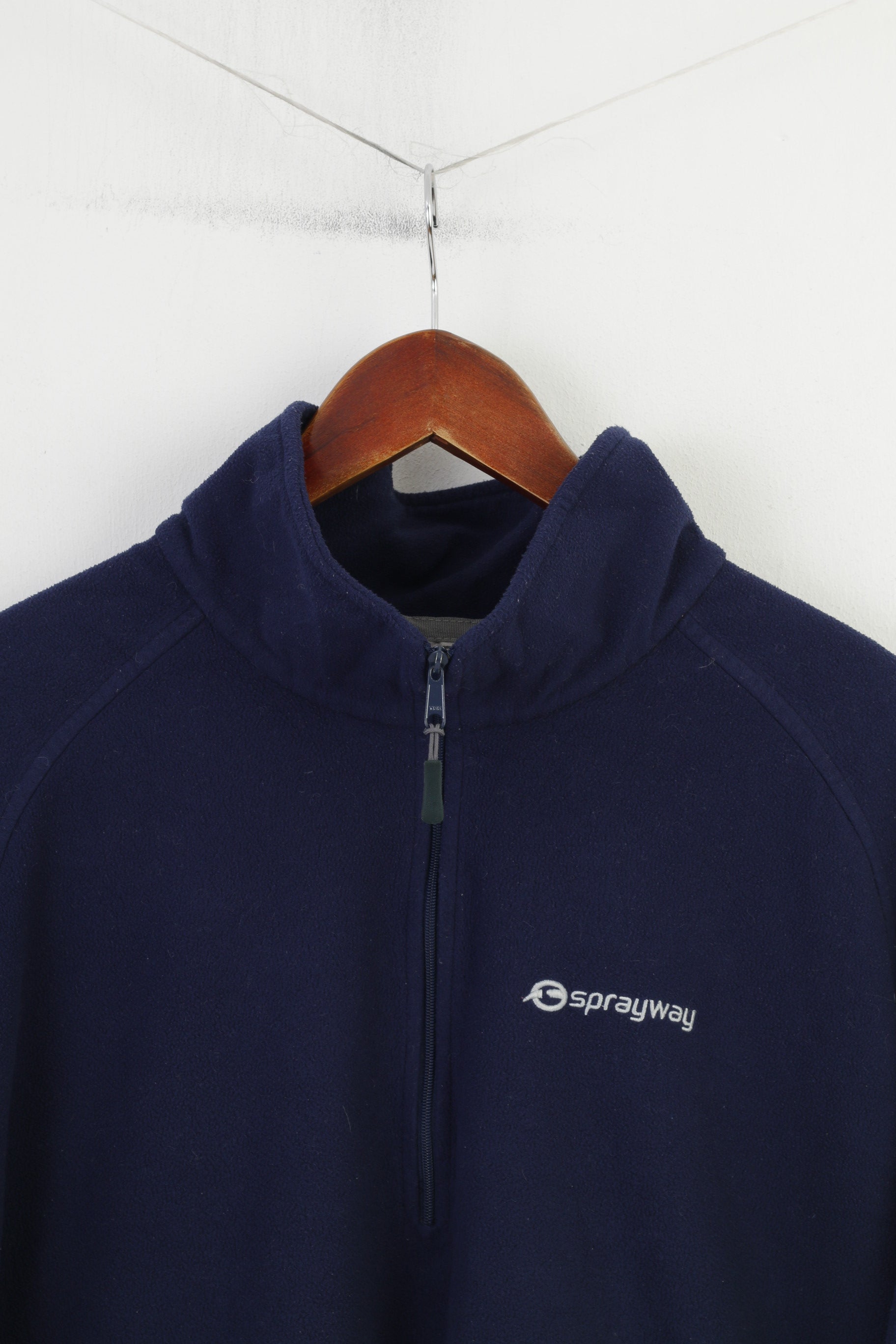 Sprayway Men L Fleece  Sweatshirt Navy Zip Neck  Sportswear Padded Collar Vintage Top