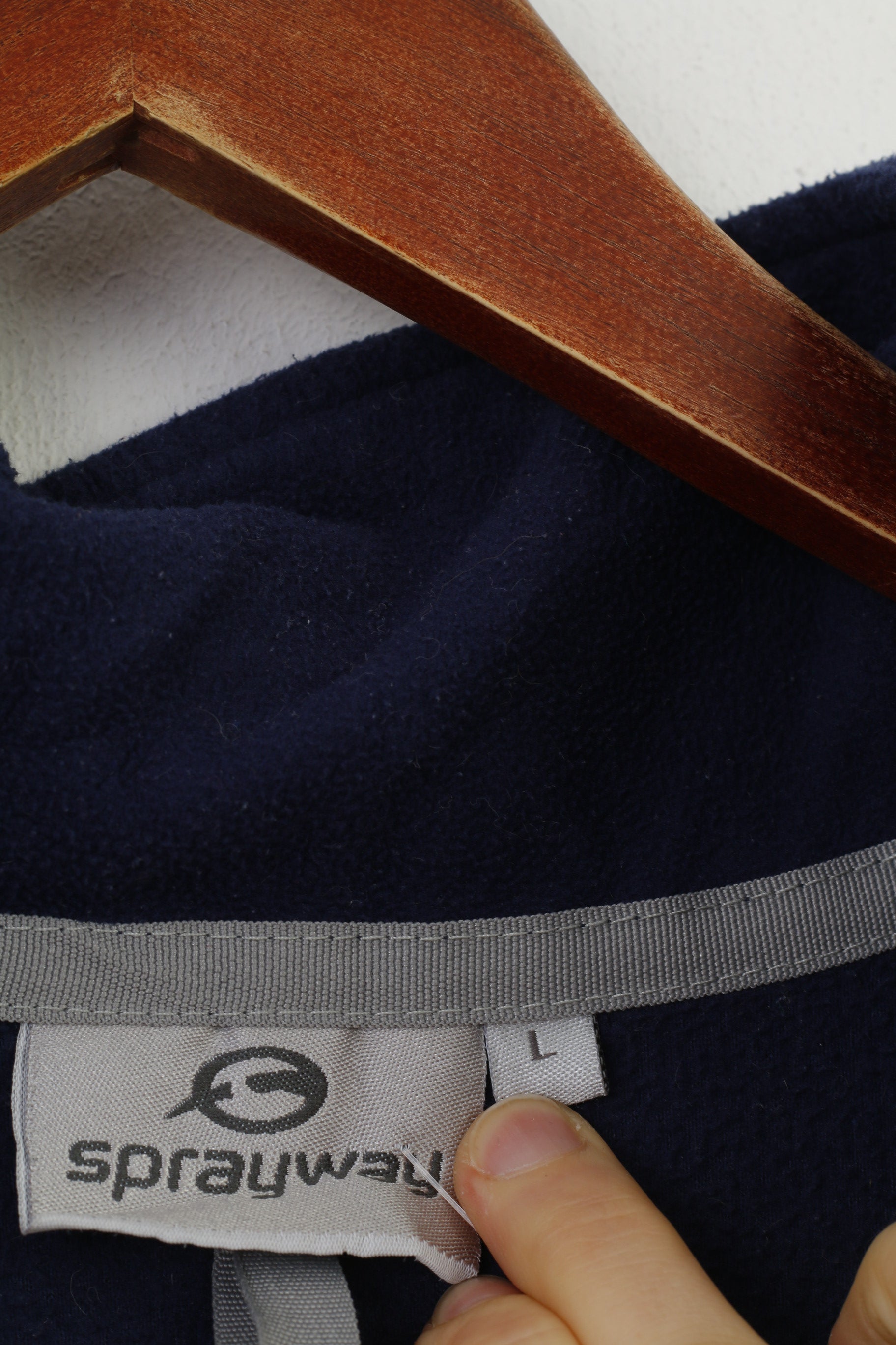 Sprayway Men L Fleece  Sweatshirt Navy Zip Neck  Sportswear Padded Collar Vintage Top