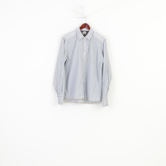 Hilfiger Denim Men L Casual Shirt Striped Long Sleeve Cotton White Collar Denim Top