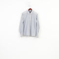 Hilfiger Denim Men L Casual Shirt Striped Long Sleeve Cotton White Collar Denim Top