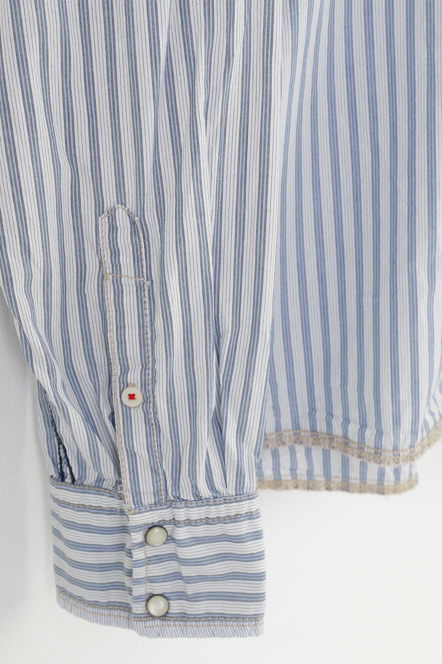 Hilfiger Denim Men L Chemise décontractée rayée à manches longues en coton col blanc haut en jean 