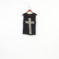 Graffic Women M Shirt Sleeveless Cross Print Black Summer Elastic Top