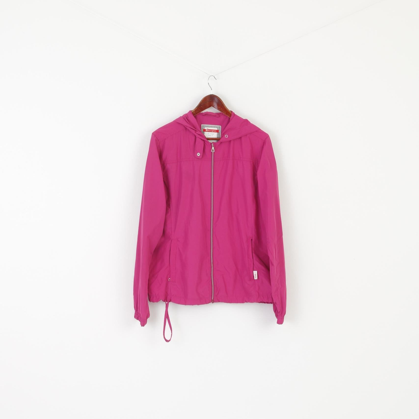 Champion Women M Jacket Pink Vintage Hood Windbreaker Zip Up Lightweight Top