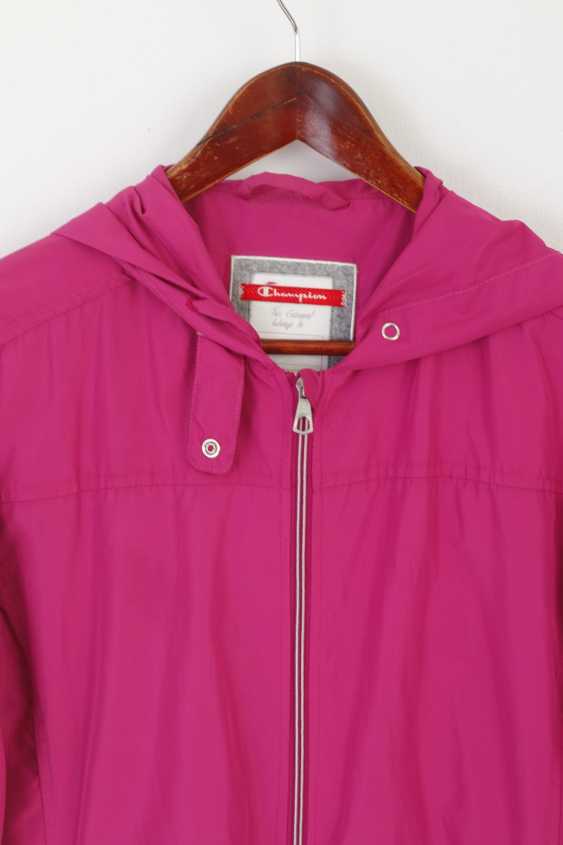 Champion Women L Jacket Pink Vintage Hood Windbreaker Zip Up Lightweight Top