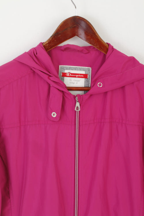Champion Women L Jacket Pink Vintage Hood Windbreaker Zip Up Lightweight Top