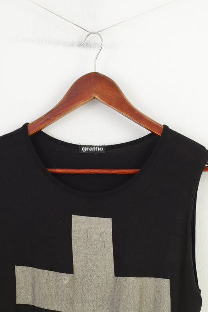 Graffic Maglietta da donna M senza maniche con stampa incrociata Top elastico estivo nero