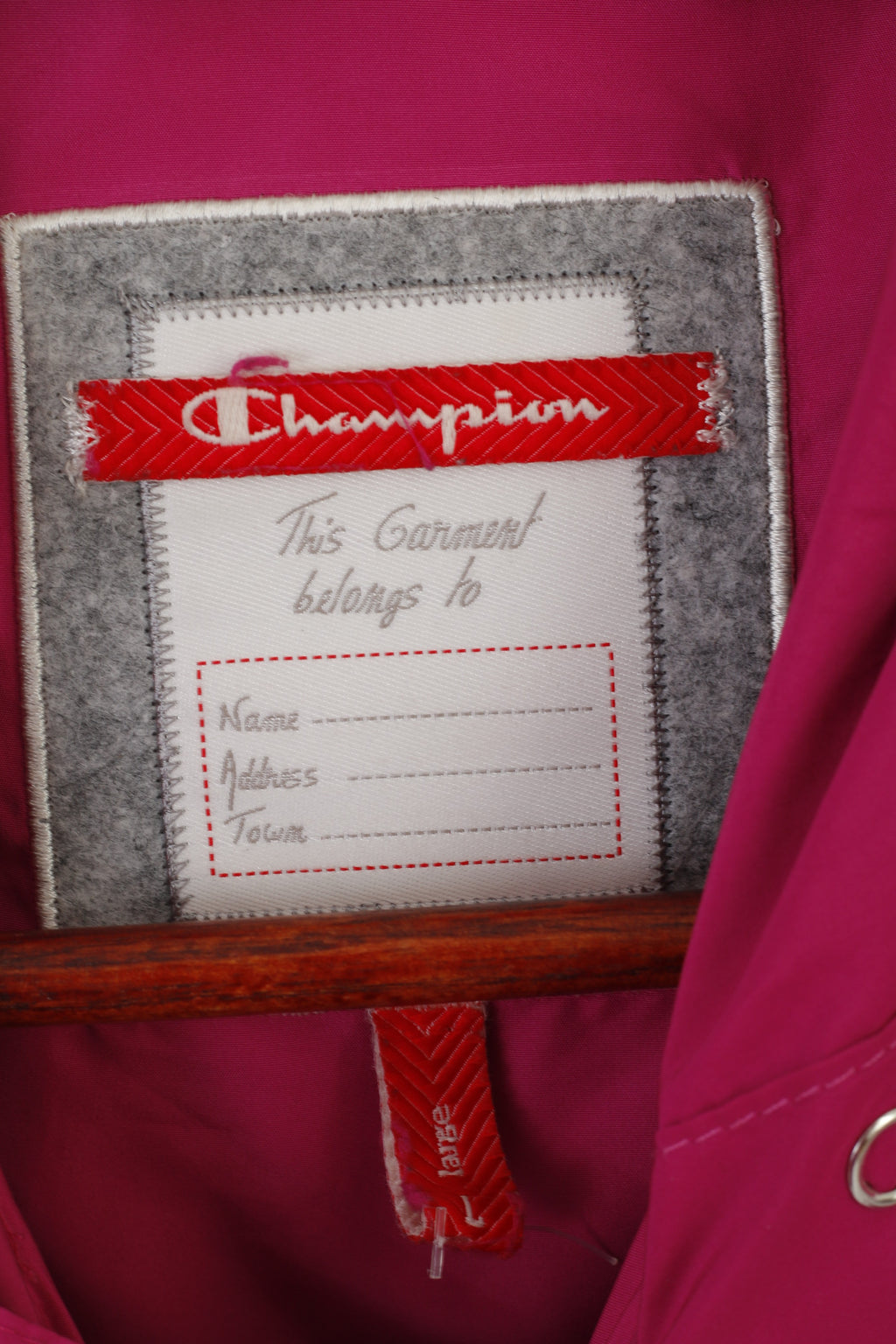 Champion Women L Jacket Pink Vintage Hood Windbreaker Zip Up Lightweight Top