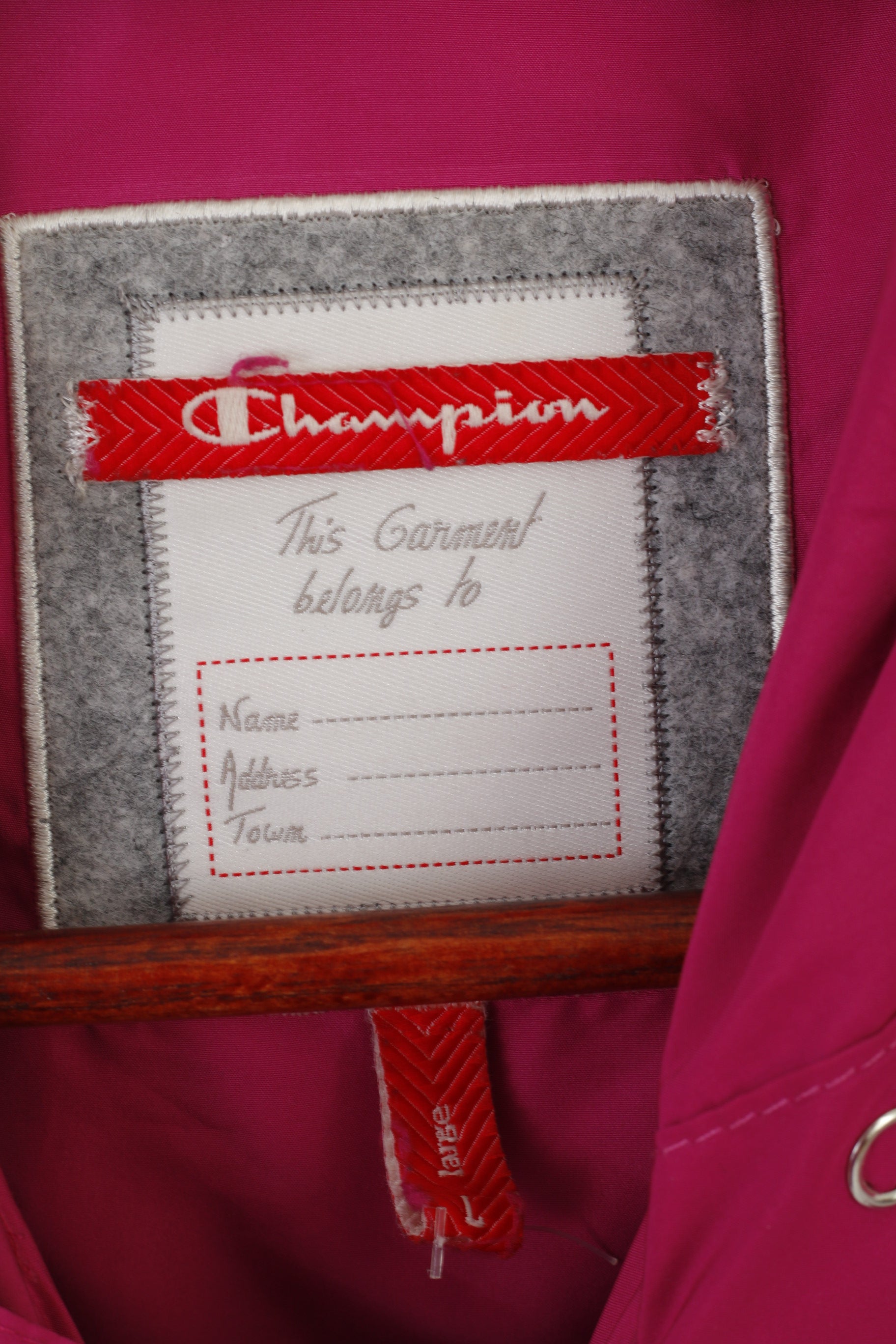 Champion Women L Jacket Pink Vintage Hood Windbreaker Zip Up Lightweight Top