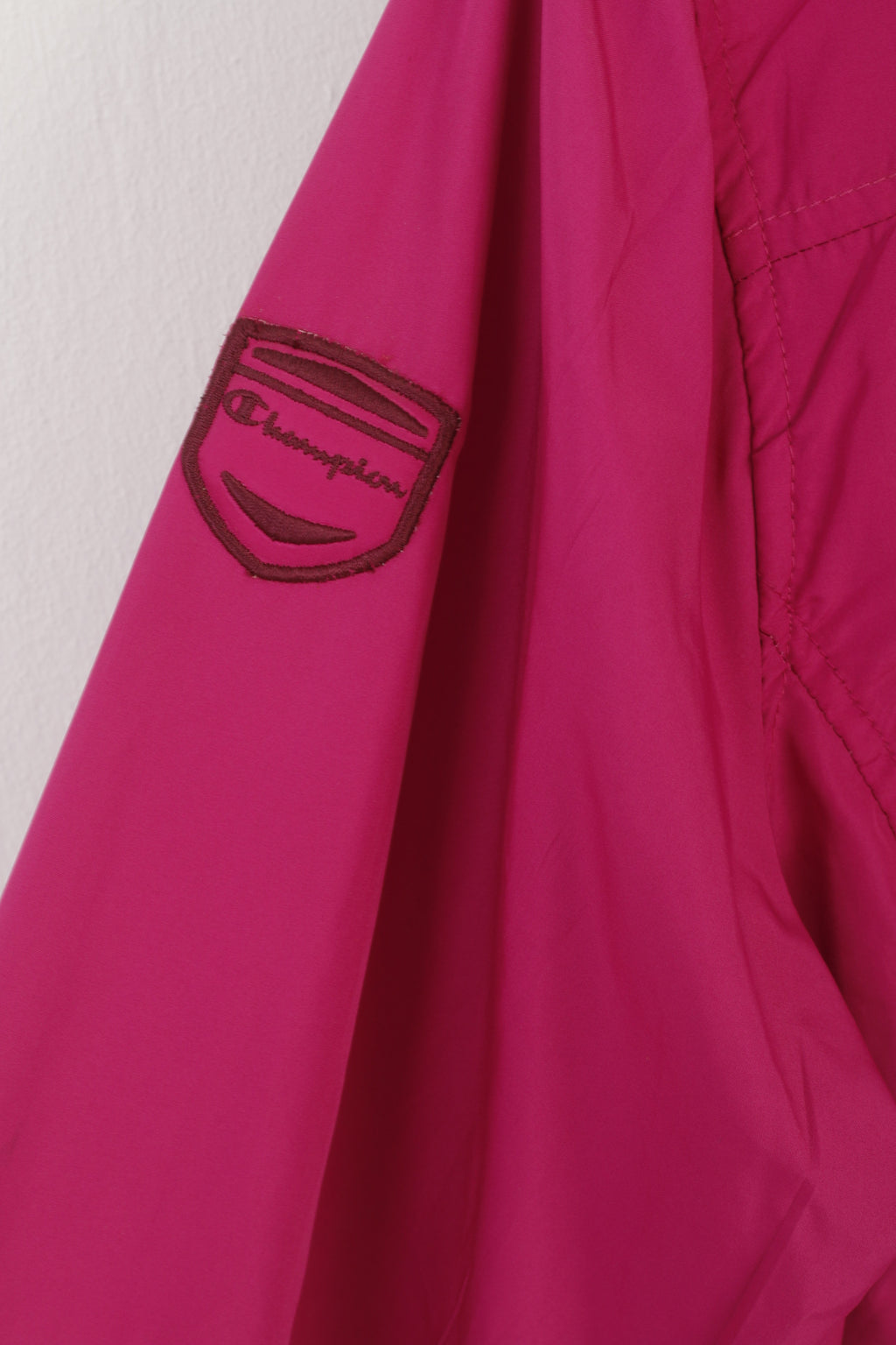 Champion Women L Jacket Pink Vintage Hood Windbreaker Zip Up Lightweight Top