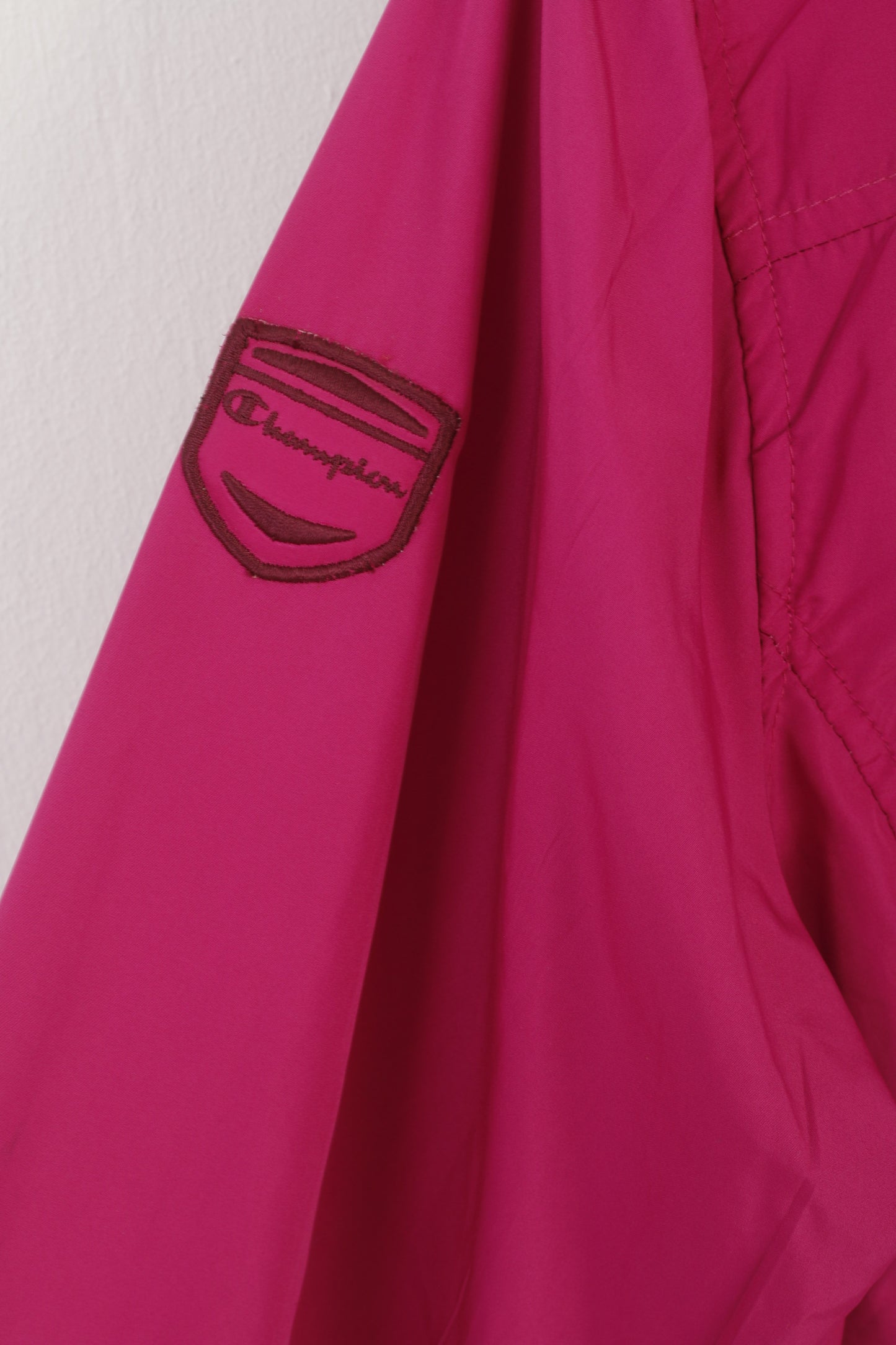 Giacca Champion da donna L, rosa, con cappuccio vintage, giacca a vento, cerniera, top leggero