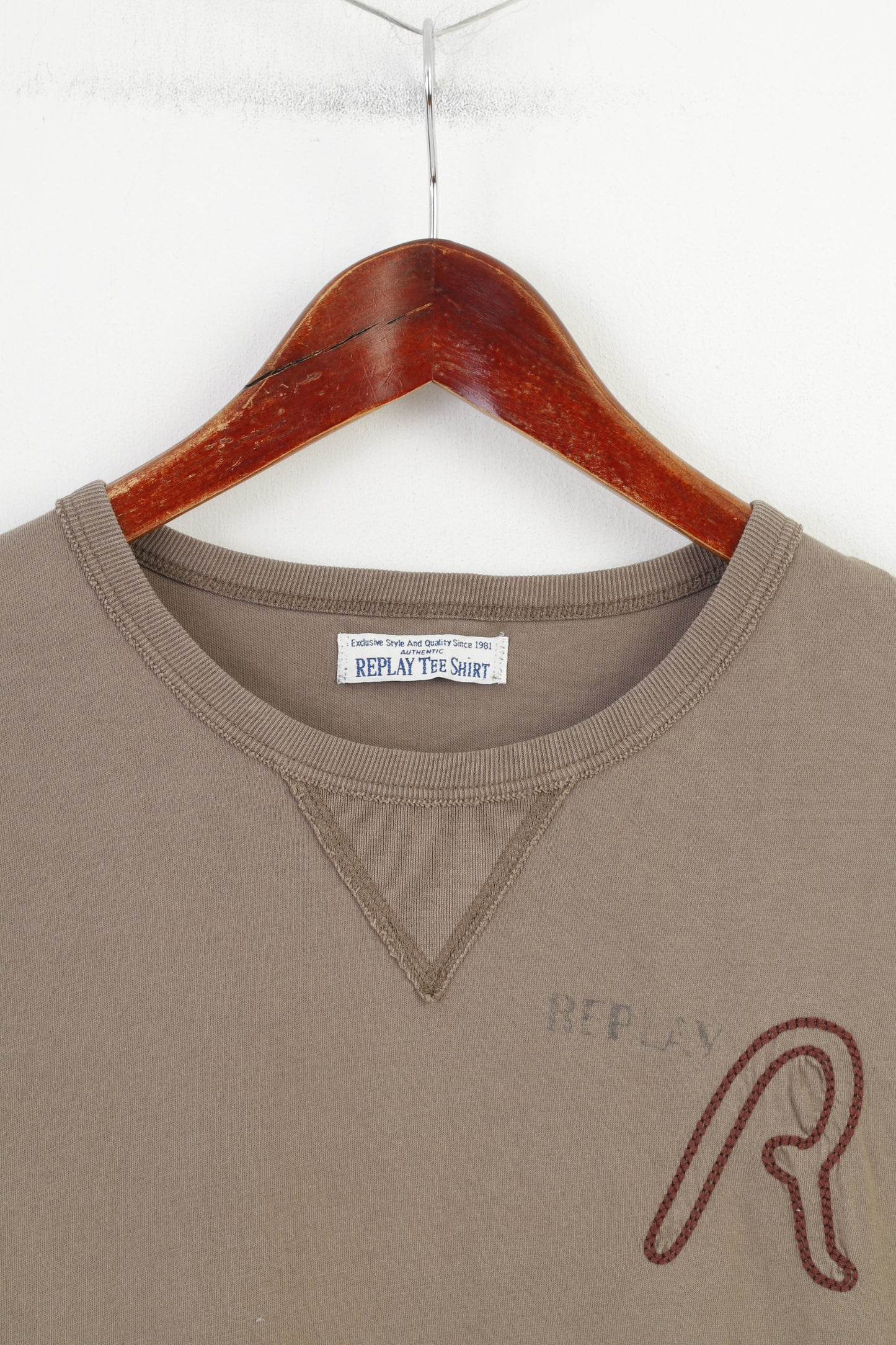 Replay Hommes M T-Shirt Coton Manches Courtes Marron T-Shirt Col Ras Du Cou Authentique Vintage Haut 