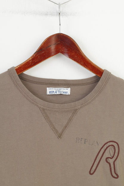 Replay Hommes M T-Shirt Coton Manches Courtes Marron T-Shirt Col Ras Du Cou Authentique Vintage Haut 