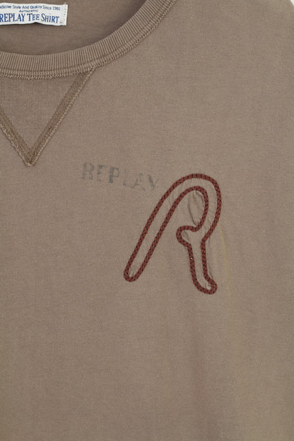 Replay Hommes M T-Shirt Coton Manches Courtes Marron T-Shirt Col Ras Du Cou Authentique Vintage Haut 