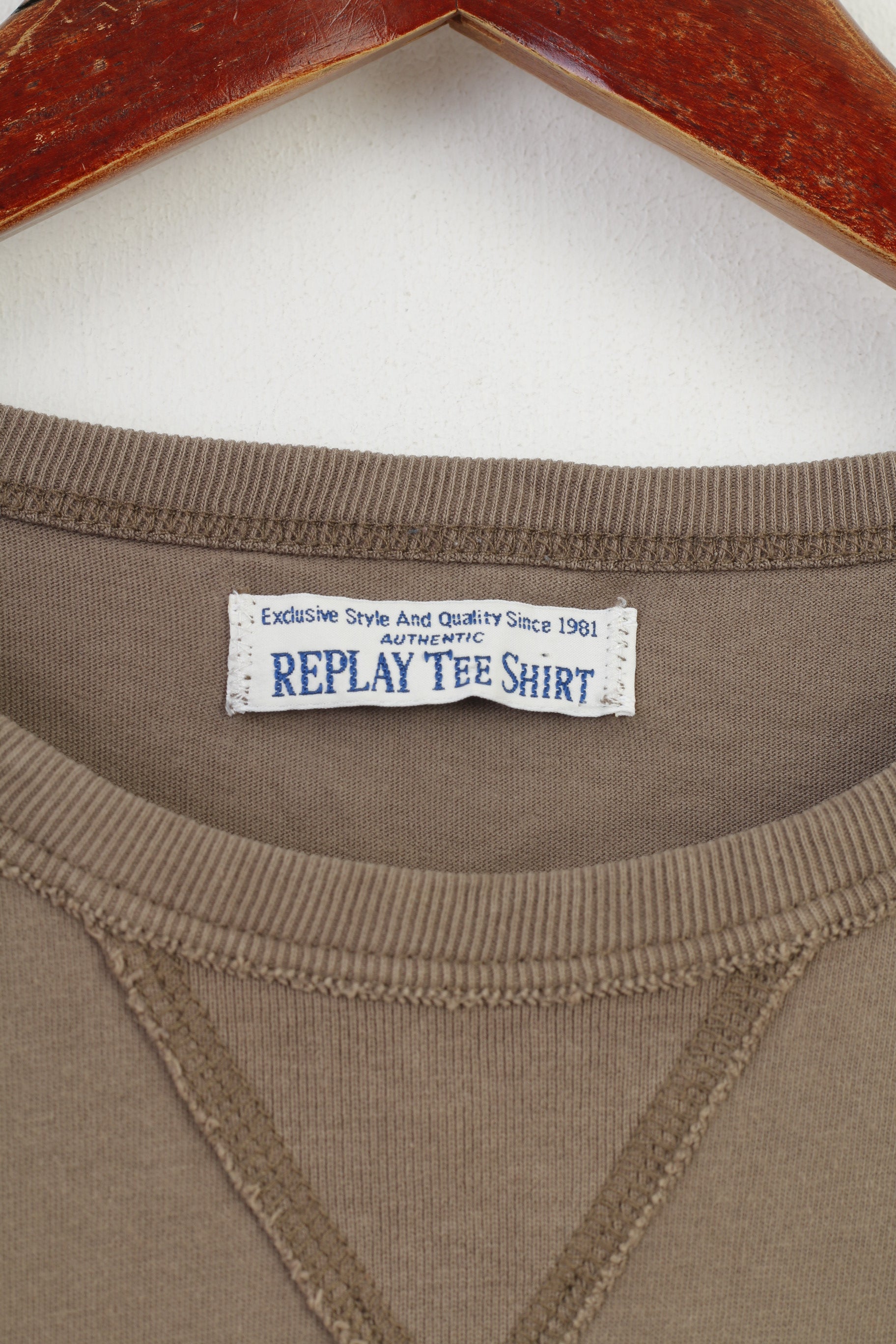 Replay Uomo M T-shirt in cotone manica corta marrone T-shirt girocollo autentico top vintage 