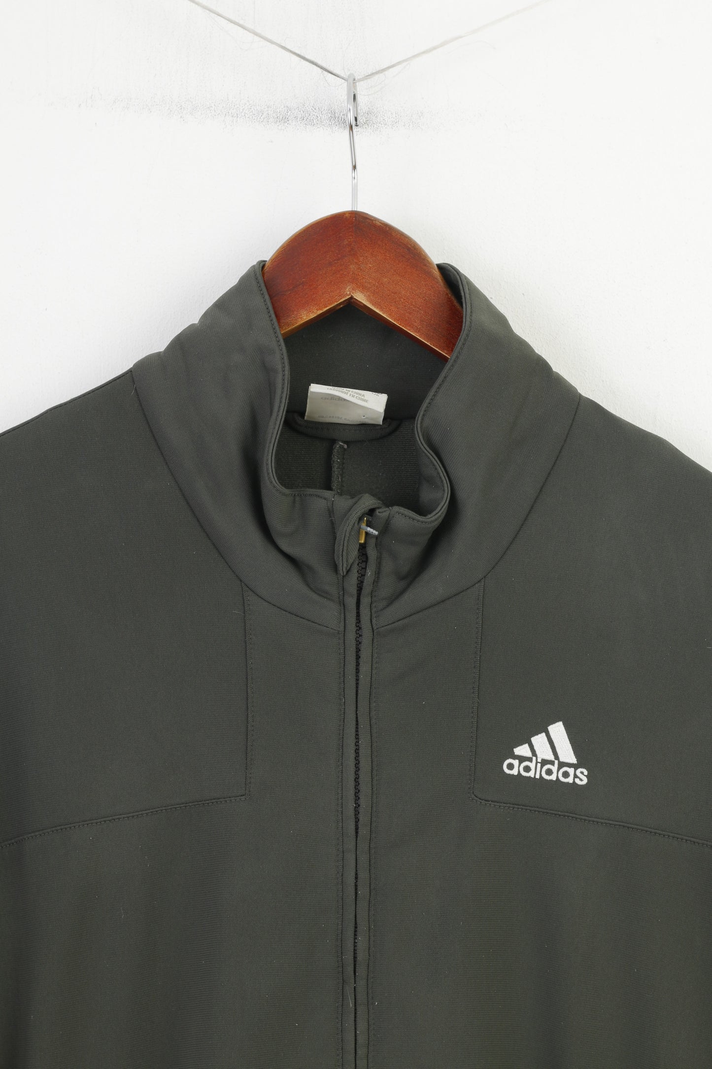 Adidas Men 44 L Sweatshirt Full Zipper Grey Sportswear Vintage Training 3 Stripes Top