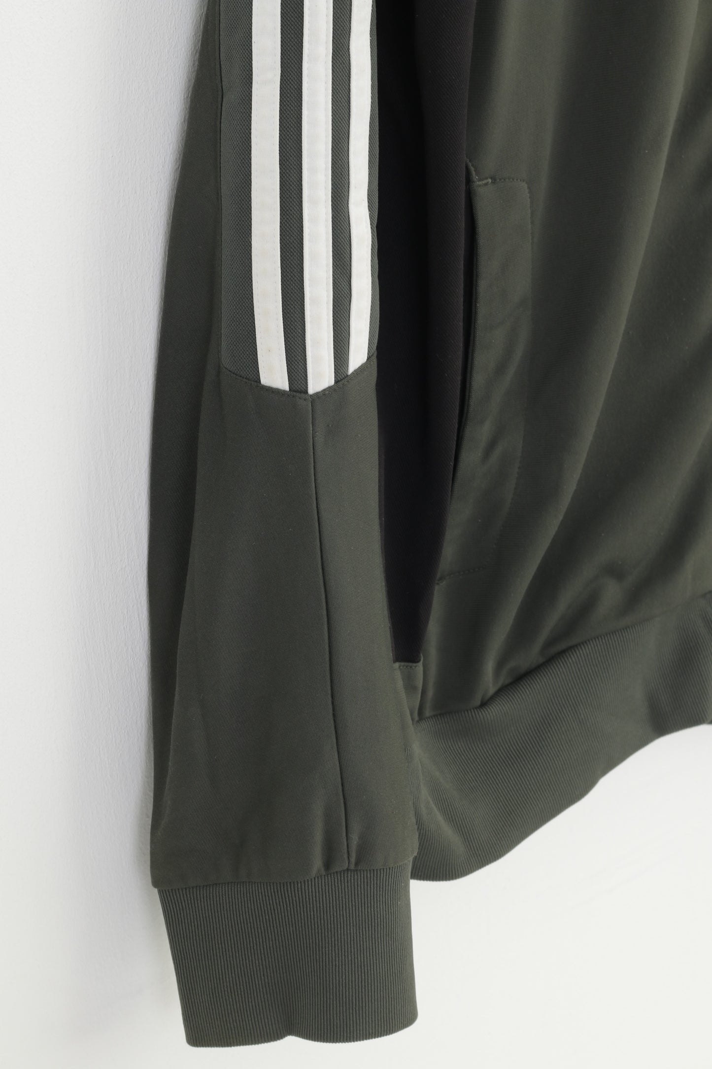 Adidas Men 44 L Sweatshirt Full Zipper Grey Sportswear Vintage Training 3 Stripes Top