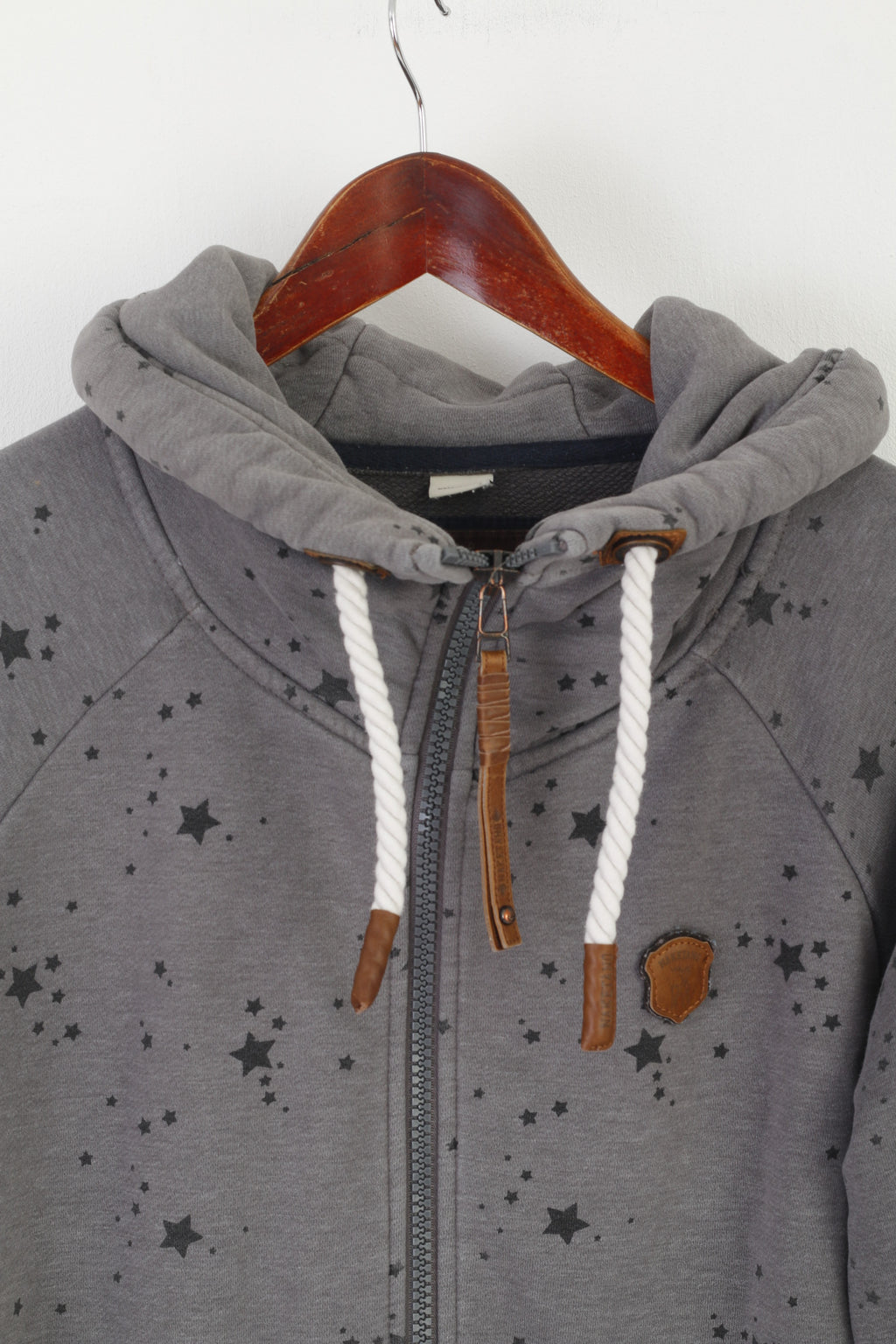 Naketano Women XL Sweatshirt Gray Cotton Hooded Detailed Zip Up Sport Top