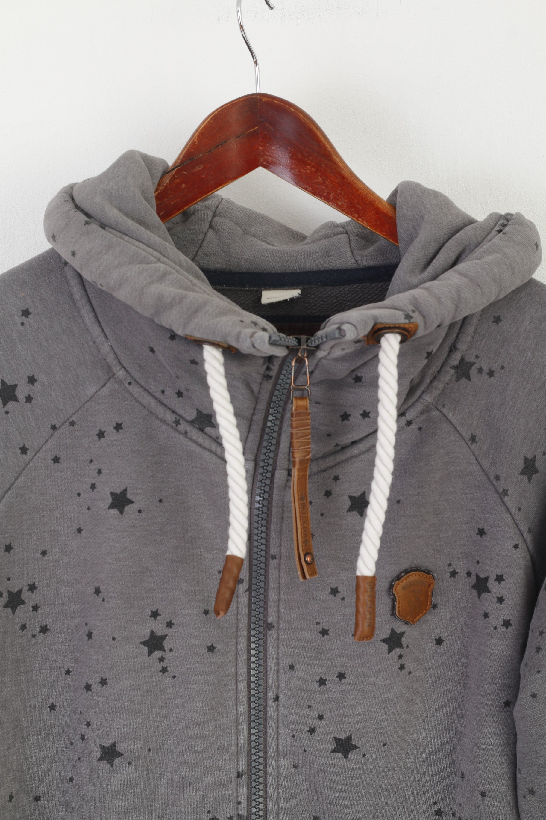 Naketano Women XL Sweatshirt Gray Cotton Hooded Detailed Zip Up Sport Top