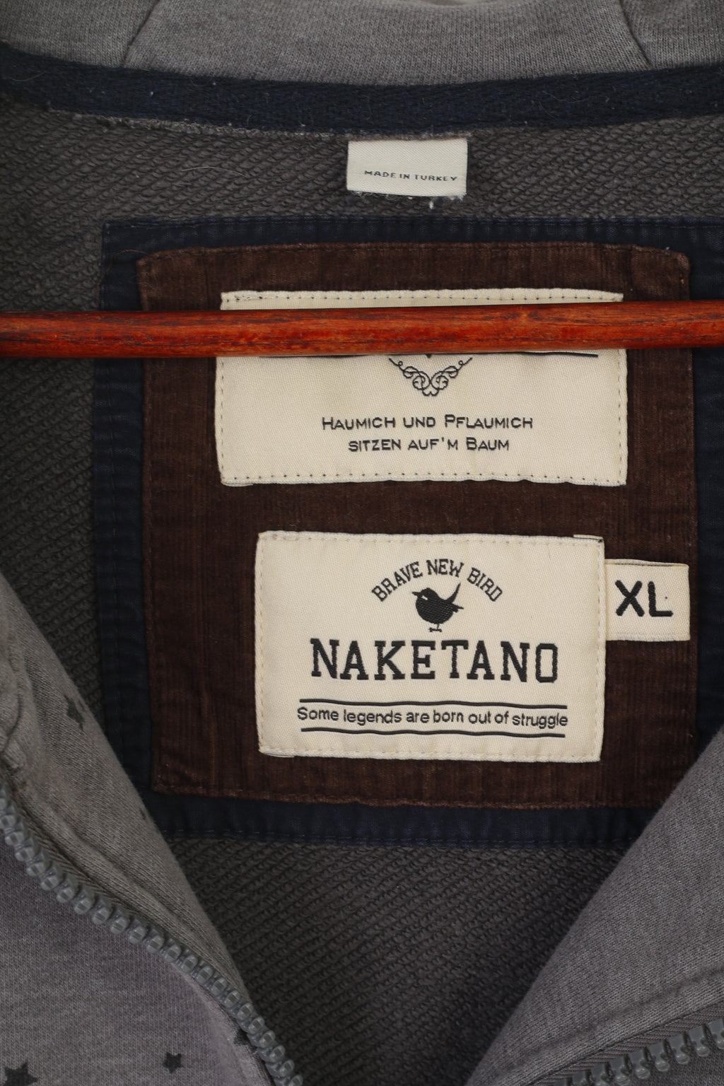 Naketano Women XL Sweatshirt Gray Cotton Hooded Detailed Zip Up Sport Top