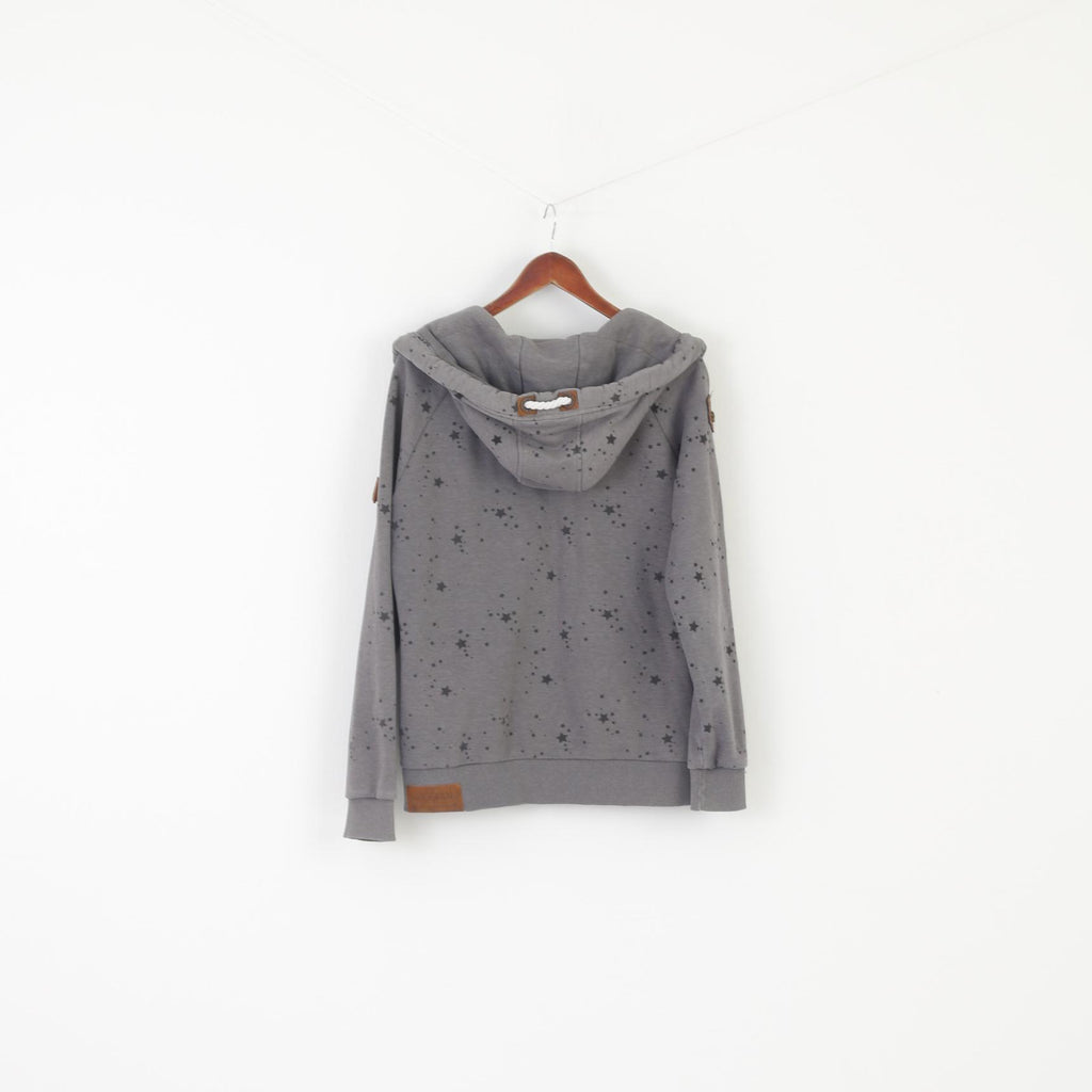 Naketano Women XL Sweatshirt Gray Cotton Hooded Detailed Zip Up Sport Top