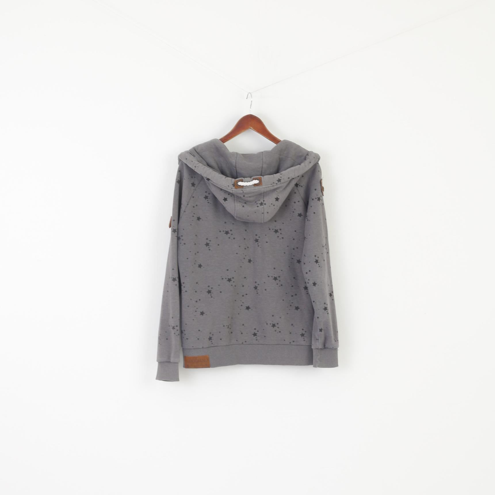 Naketano Women XL Sweatshirt Gray Cotton Hooded Detailed Zip Up Sport Top