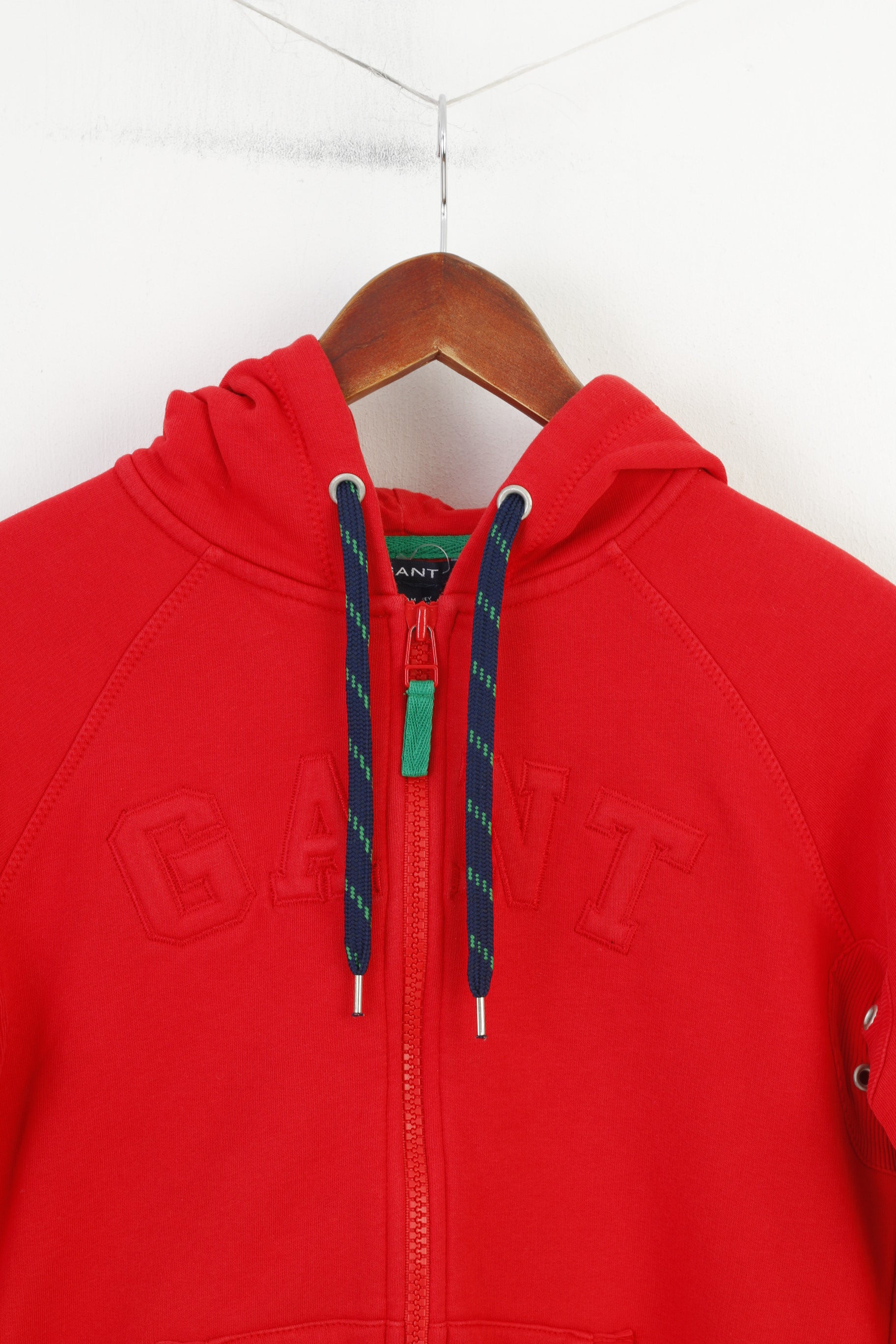 Gant Women M Sweatshirt Red Hooded Full Zipper Cotton Vintage Training Hoodie Top