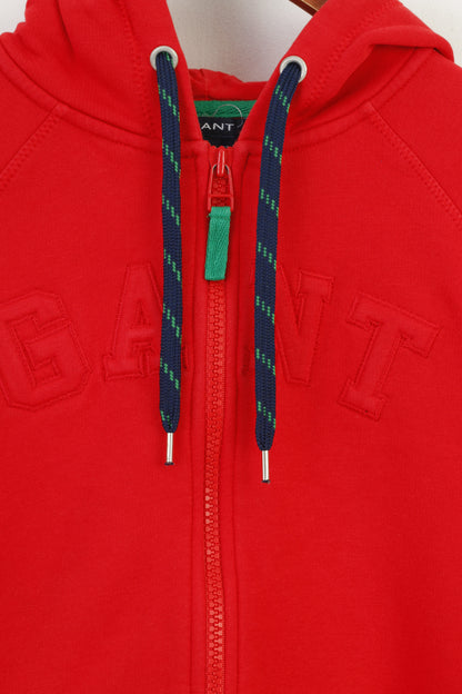 Gant Women M Sweatshirt Red Hooded Full Zipper Cotton Vintage Training Hoodie Top