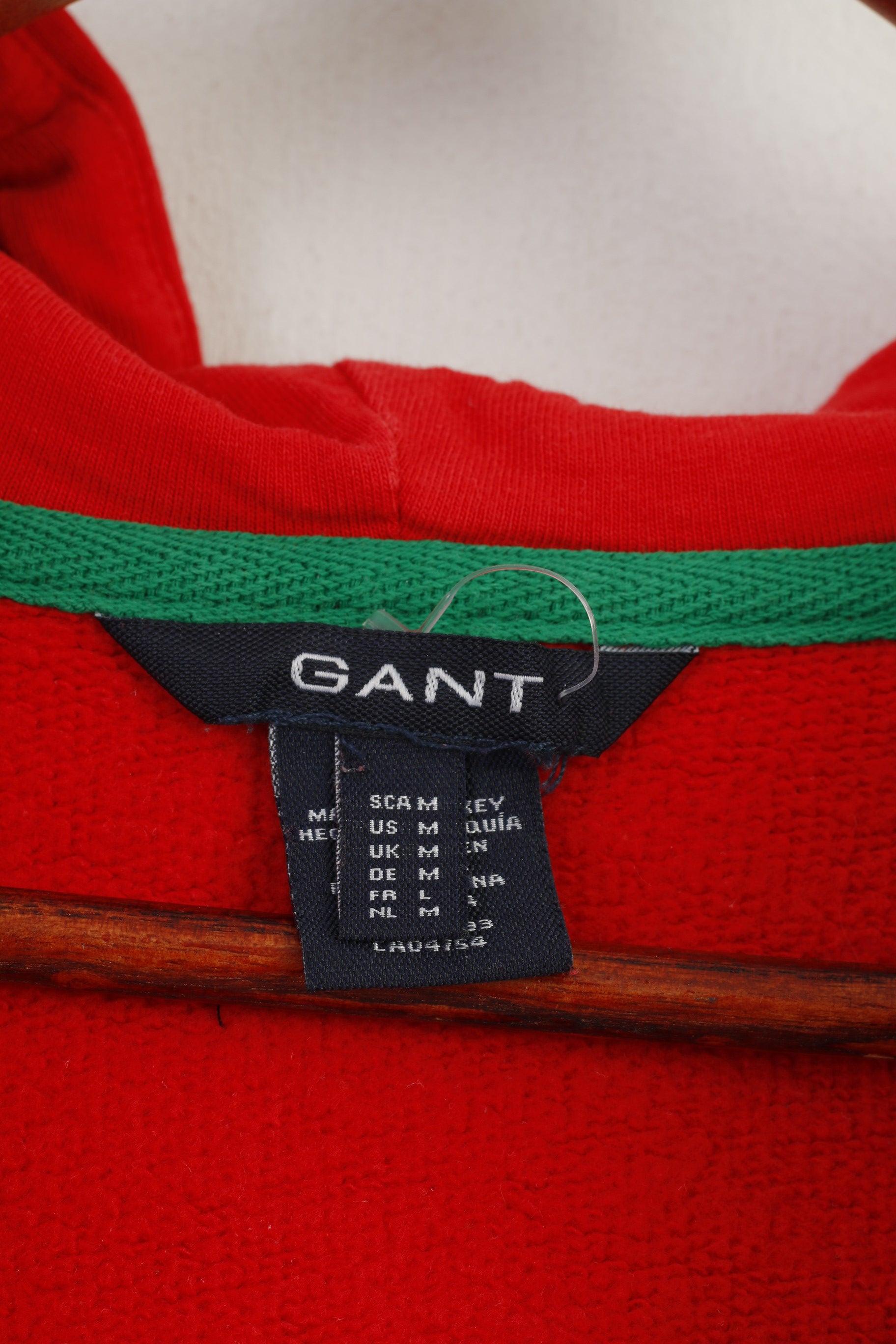 Gant Women M Sweatshirt Red Hooded Full Zipper Cotton Vintage Training Hoodie Top