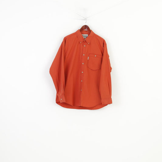 Columbia Men L Casual Shirt Orange Button  Collar Long Sleeve Cotton Sportswear Company  Top