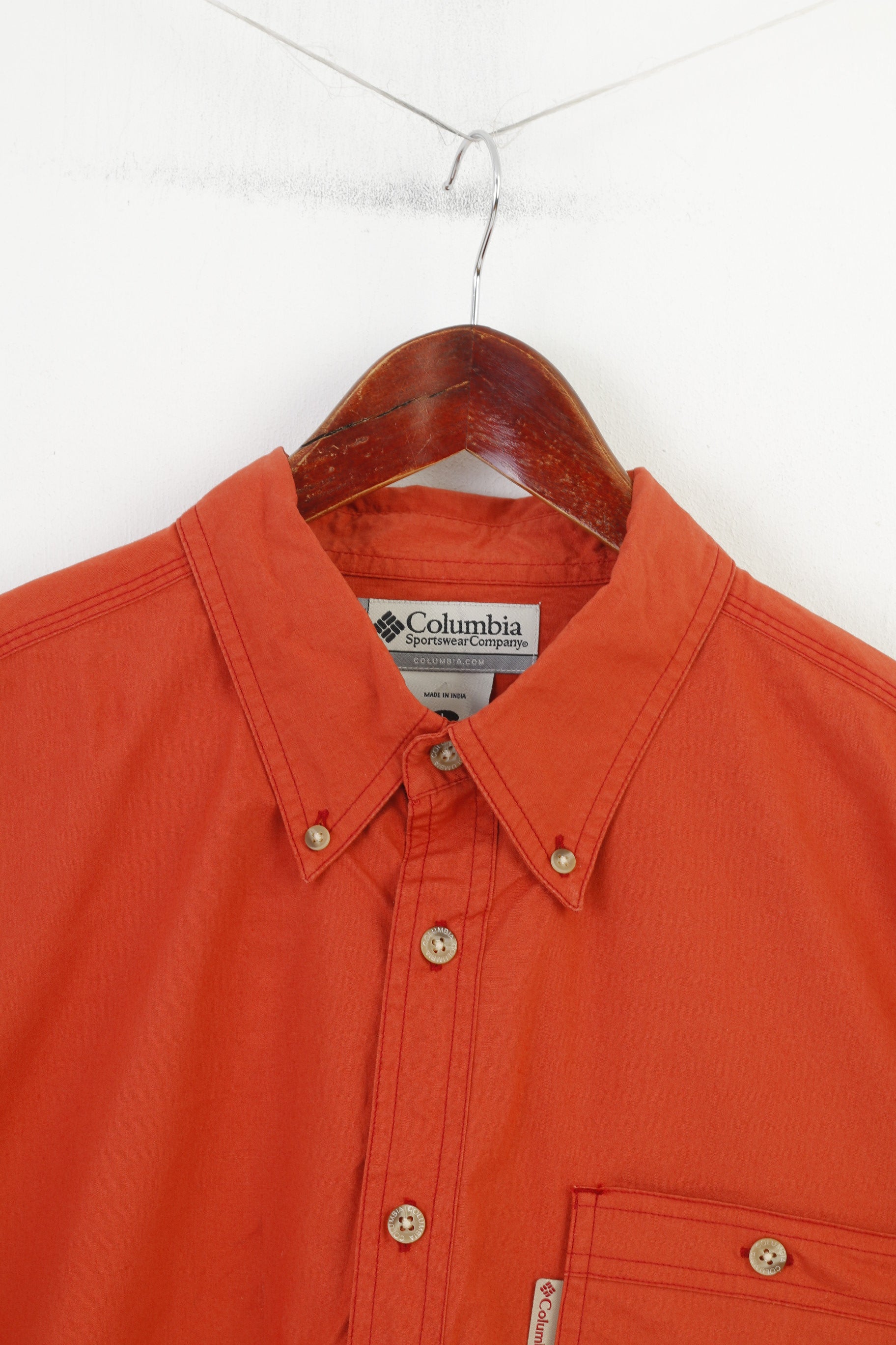 Columbia Men L Casual Shirt Orange Button Collar Long Sleeve Cotton Sportswear Company  Top