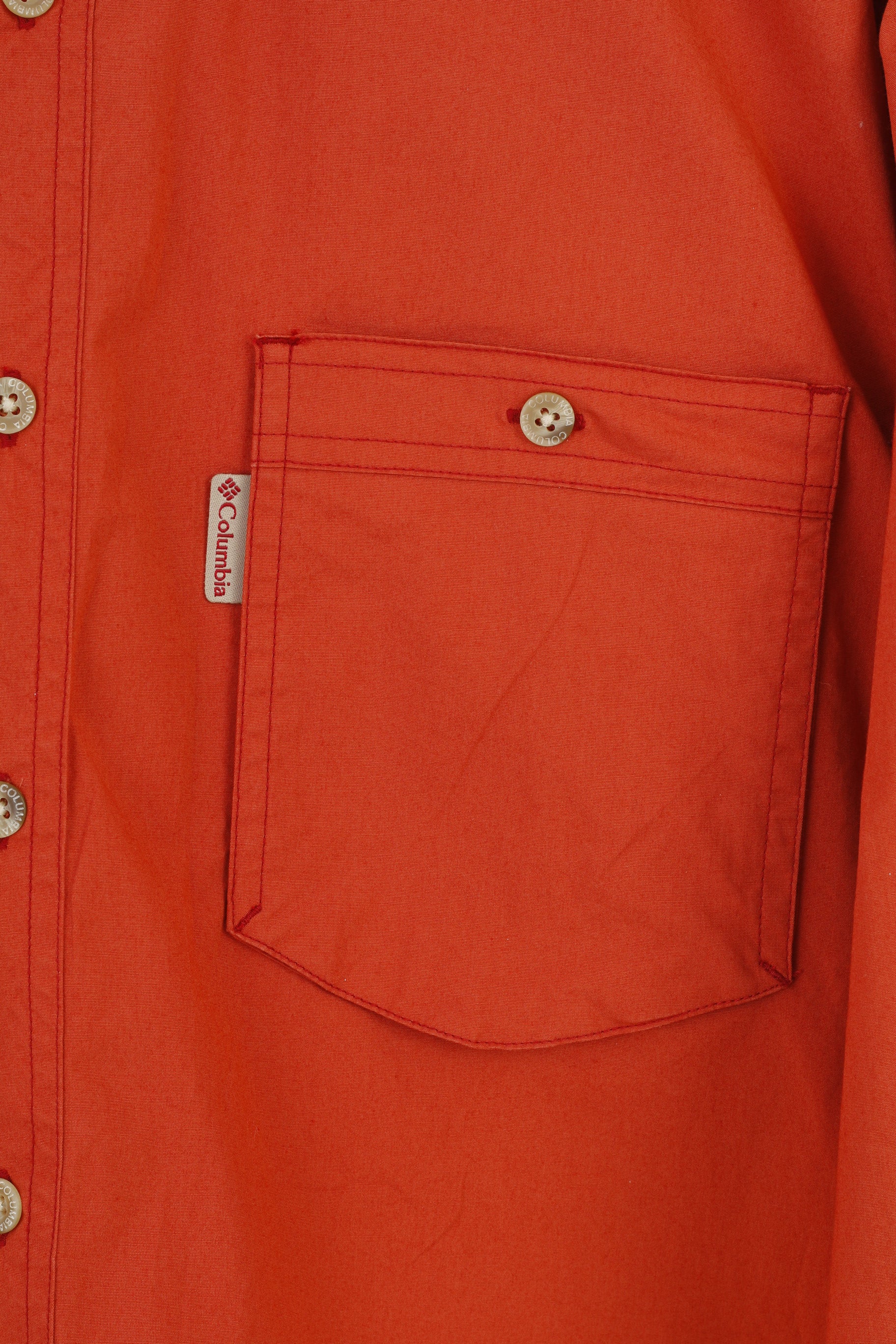 Columbia Men L Casual Shirt Orange Button Collar Long Sleeve Cotton Sportswear Company  Top
