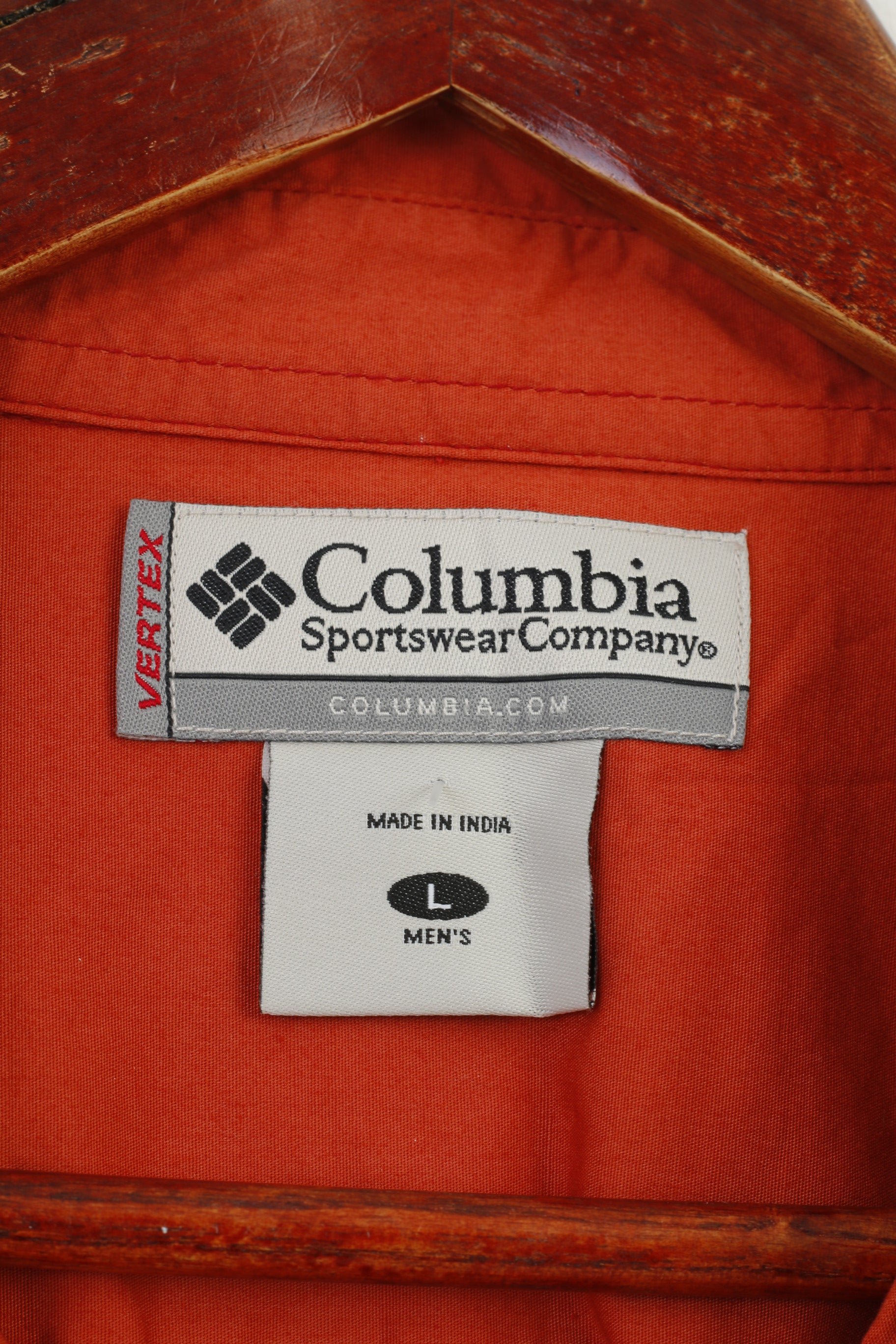 Columbia Men L Casual Shirt Orange Button Collar Long Sleeve Cotton Sportswear Company  Top