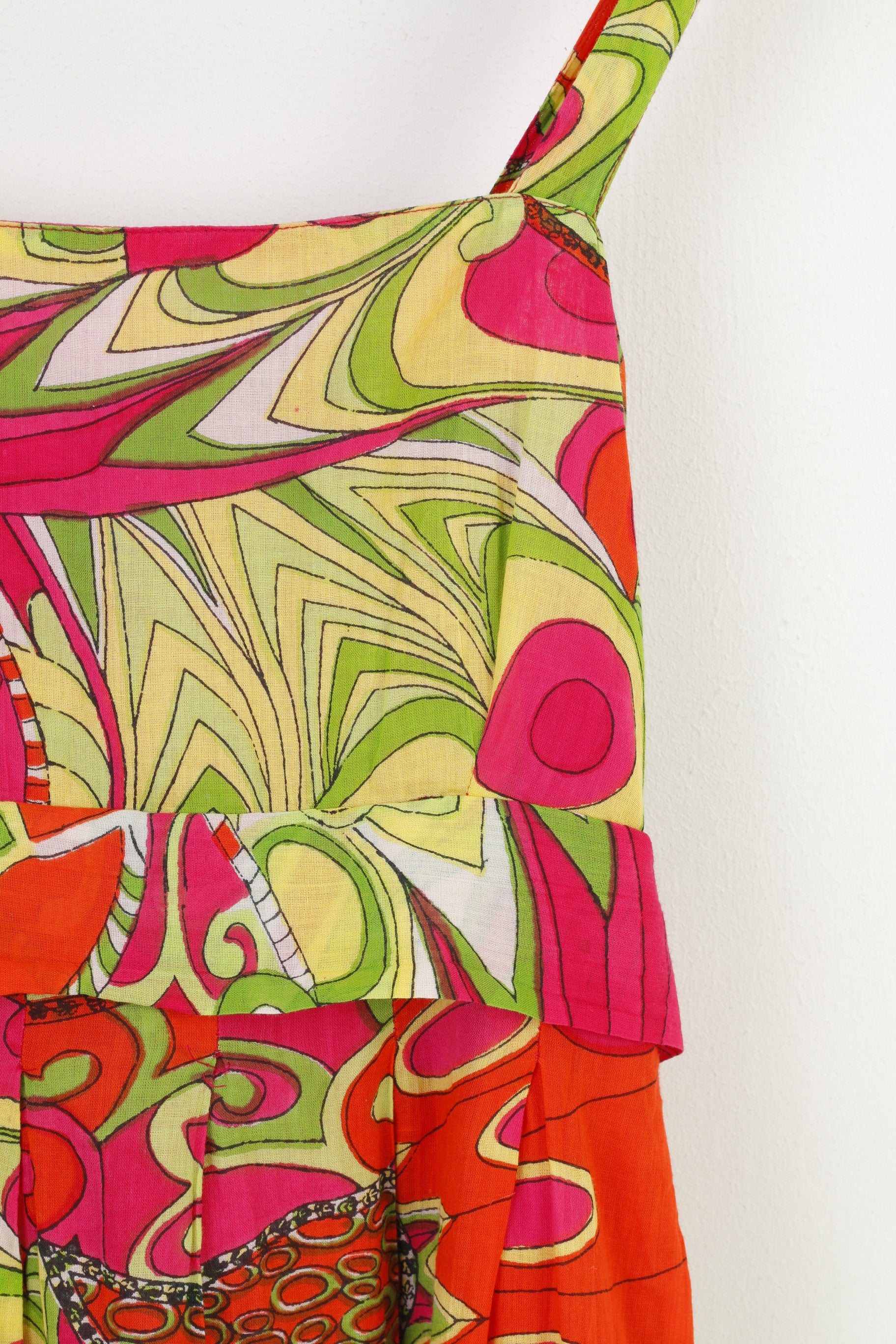 Ethelaustin Robe mi-longue à bretelles en coton évasé multicolore pour femme 14 M