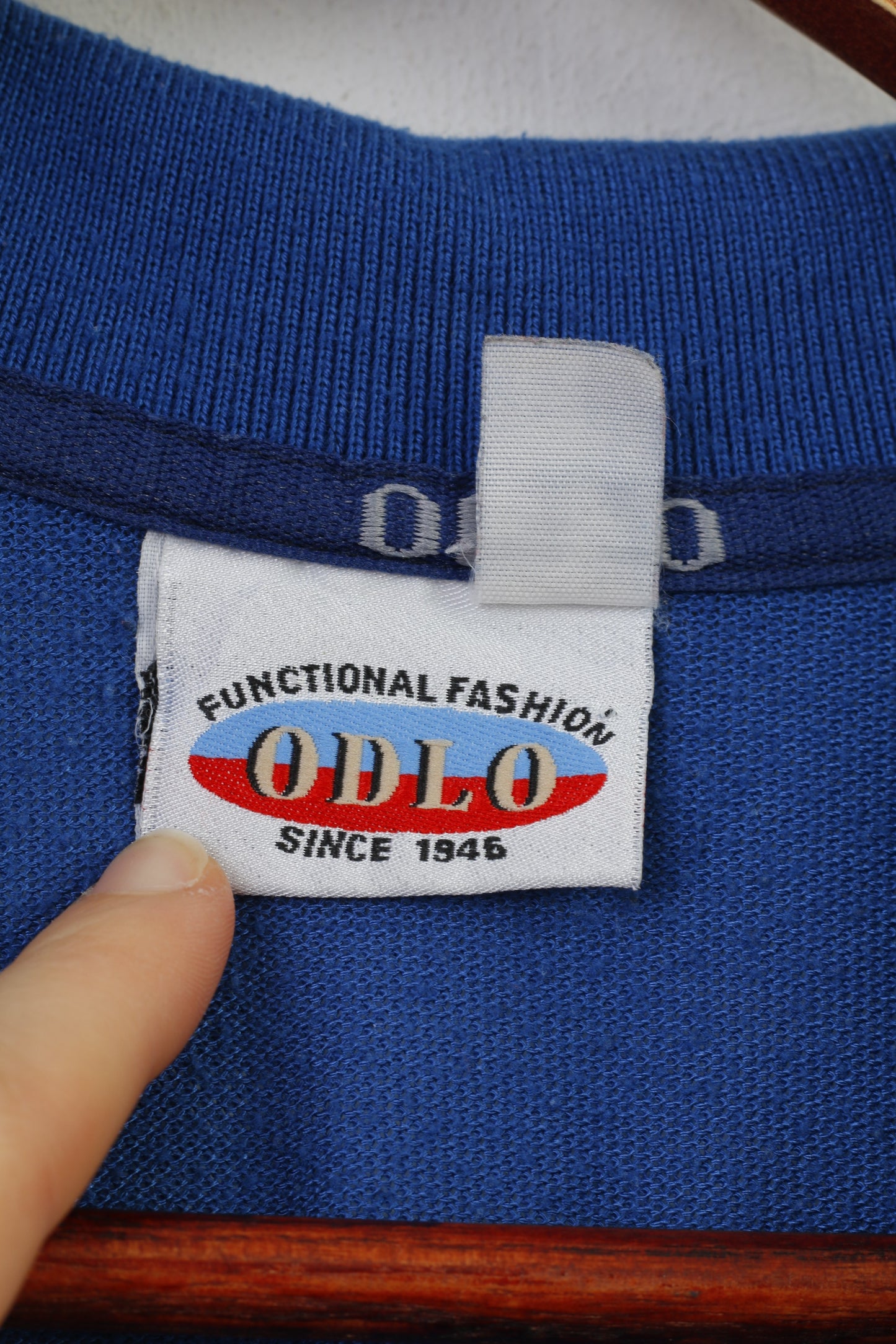 Polo Odlo da uomo XL blu manica corta blu scuro dettagli dettagliati abbigliamento sportivo colletto vintage top